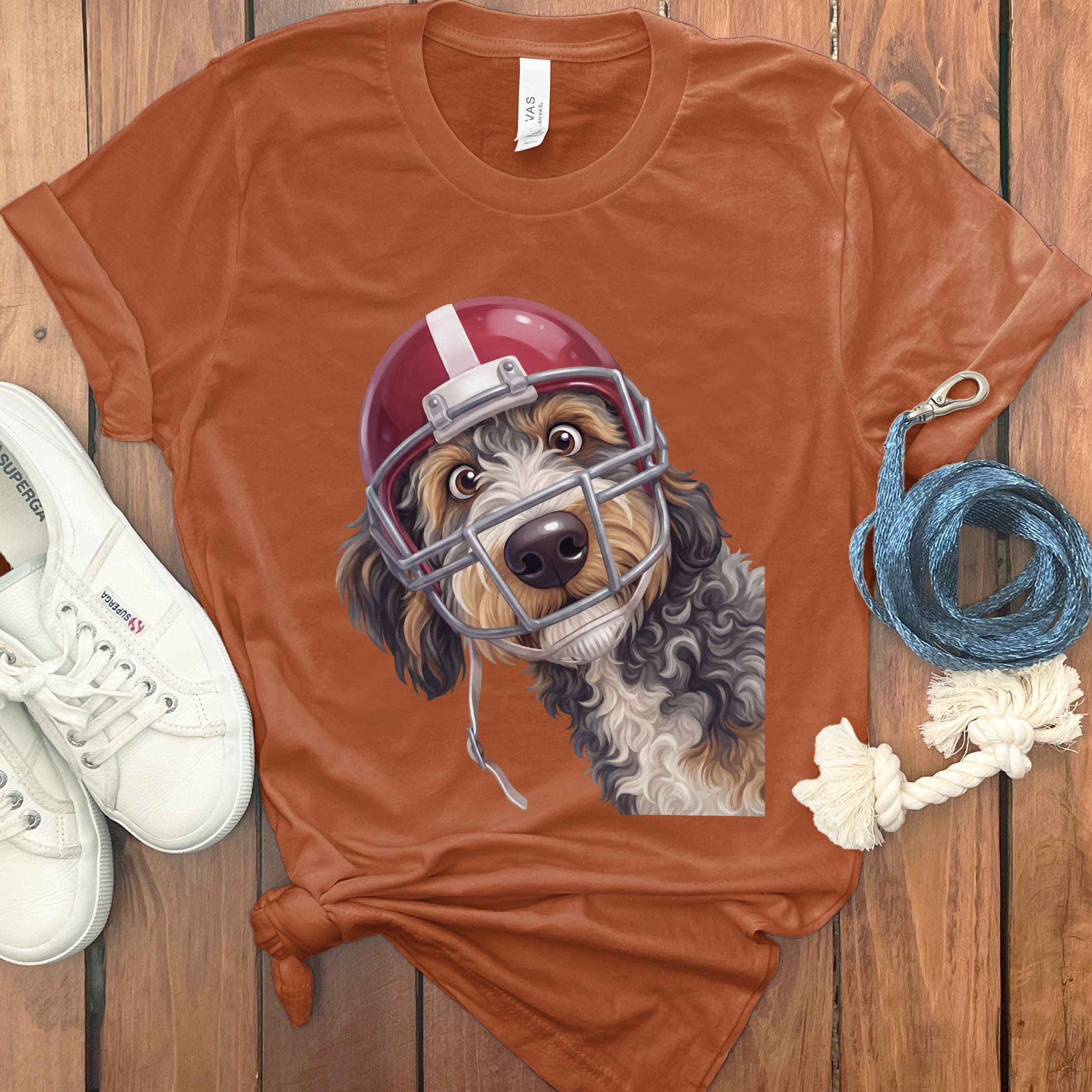Aussiedoodle Football Helmet T-Shirt in Autumn / S by Puppy Jo