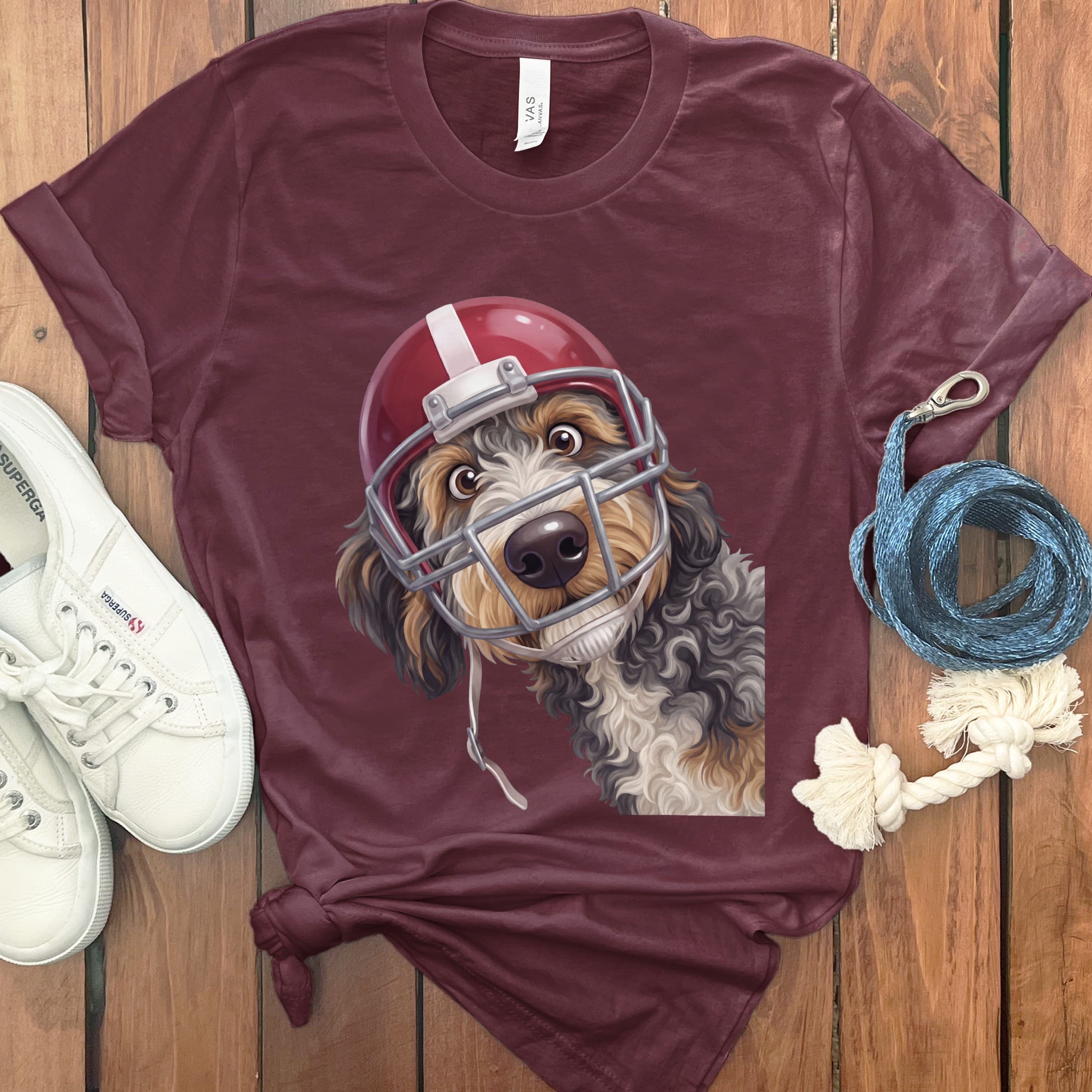 Aussiedoodle Football Helmet T-Shirt in Maroon / S by Puppy Jo