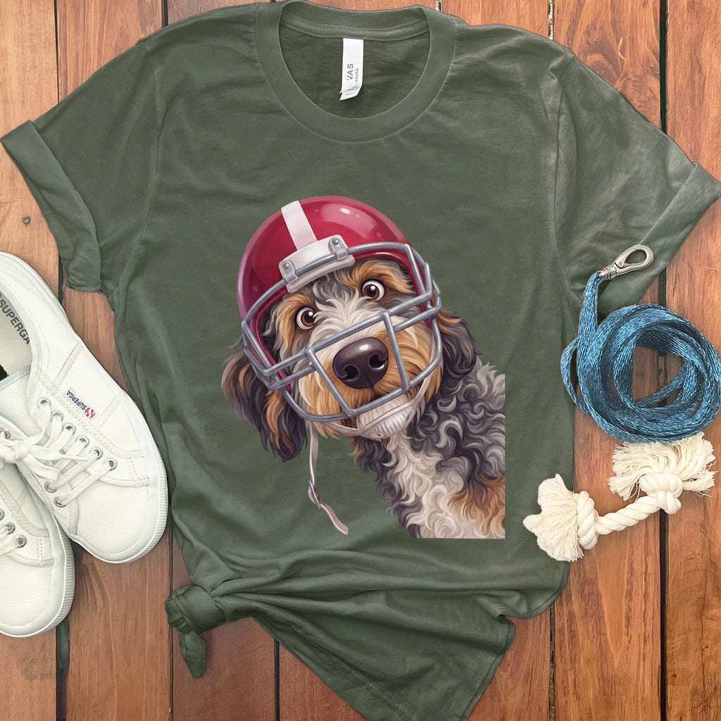 Aussiedoodle Football Helmet T-Shirt in Military Green / S by Puppy Jo