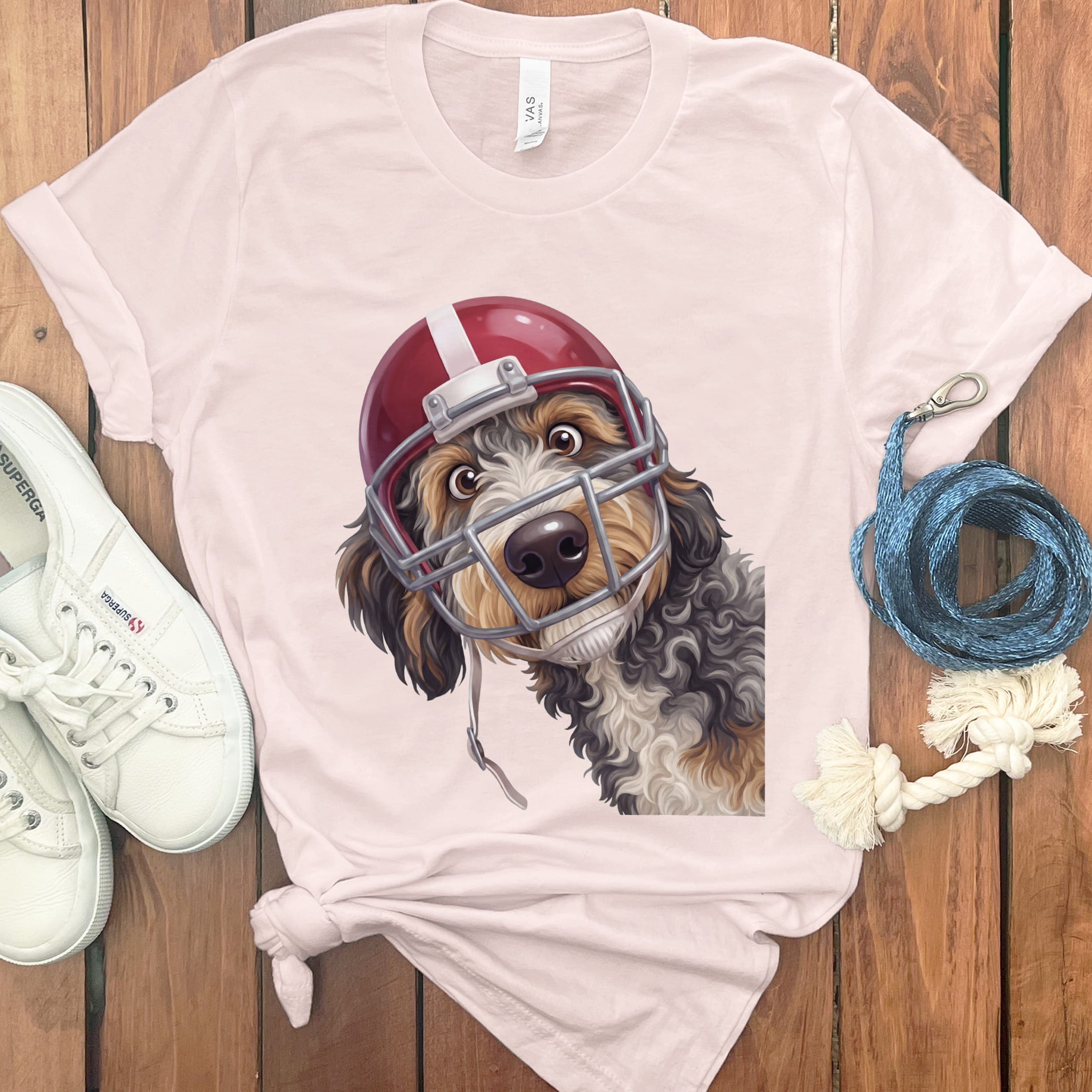 Aussiedoodle Football Helmet T-Shirt in Soft Pink / S by Puppy Jo