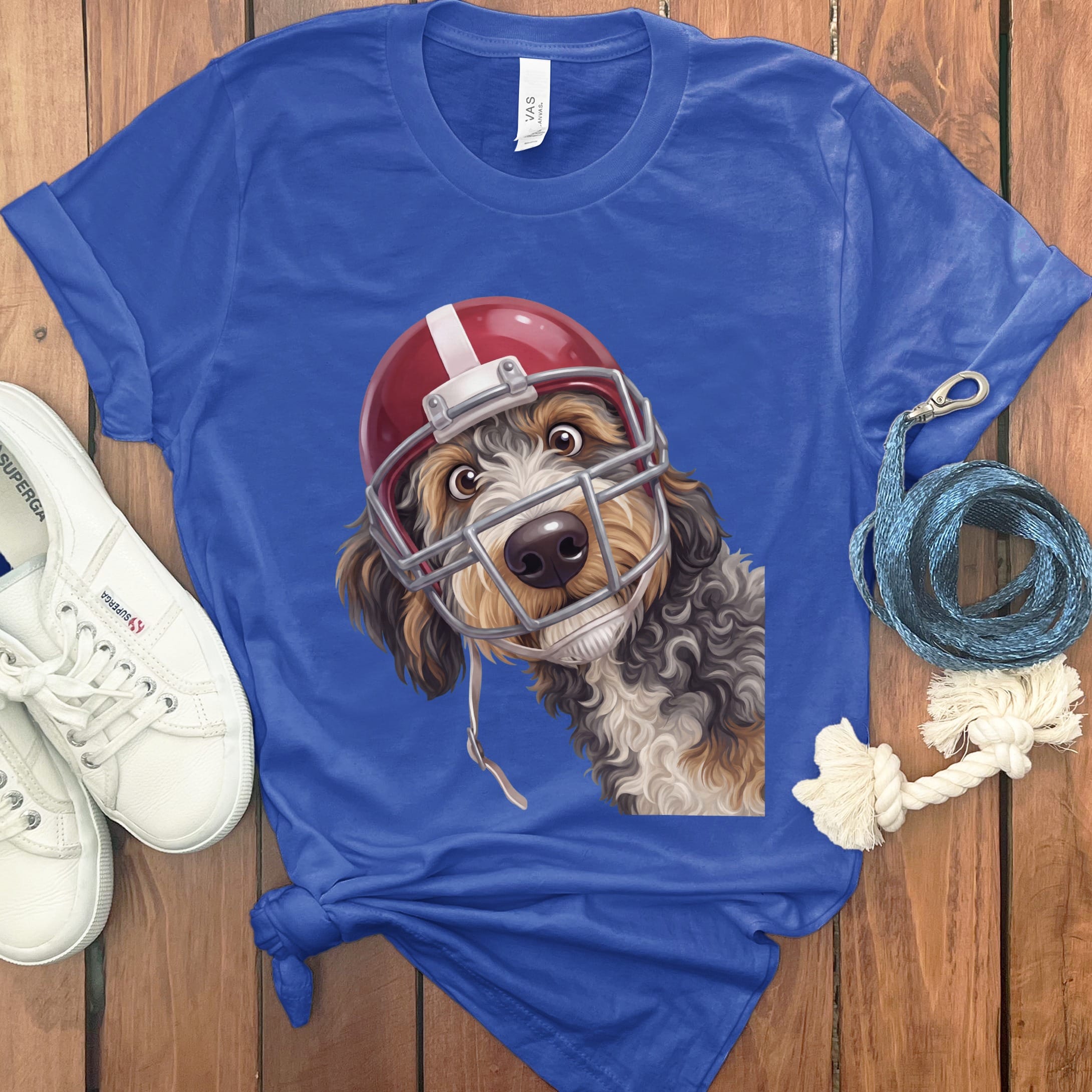 Aussiedoodle Football Helmet T-Shirt in True Royal / S by Puppy Jo