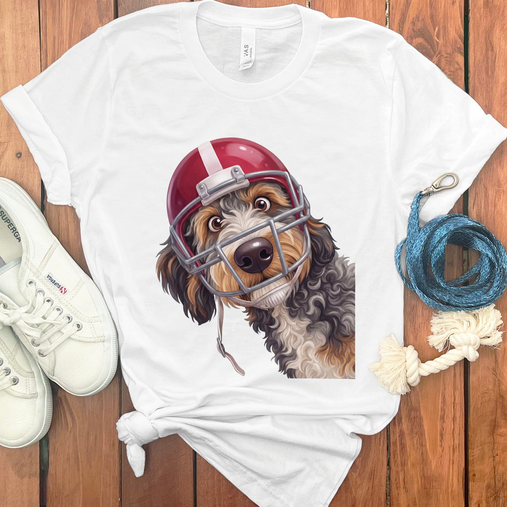 Aussiedoodle Football Helmet T-Shirt in White / S by Puppy Jo