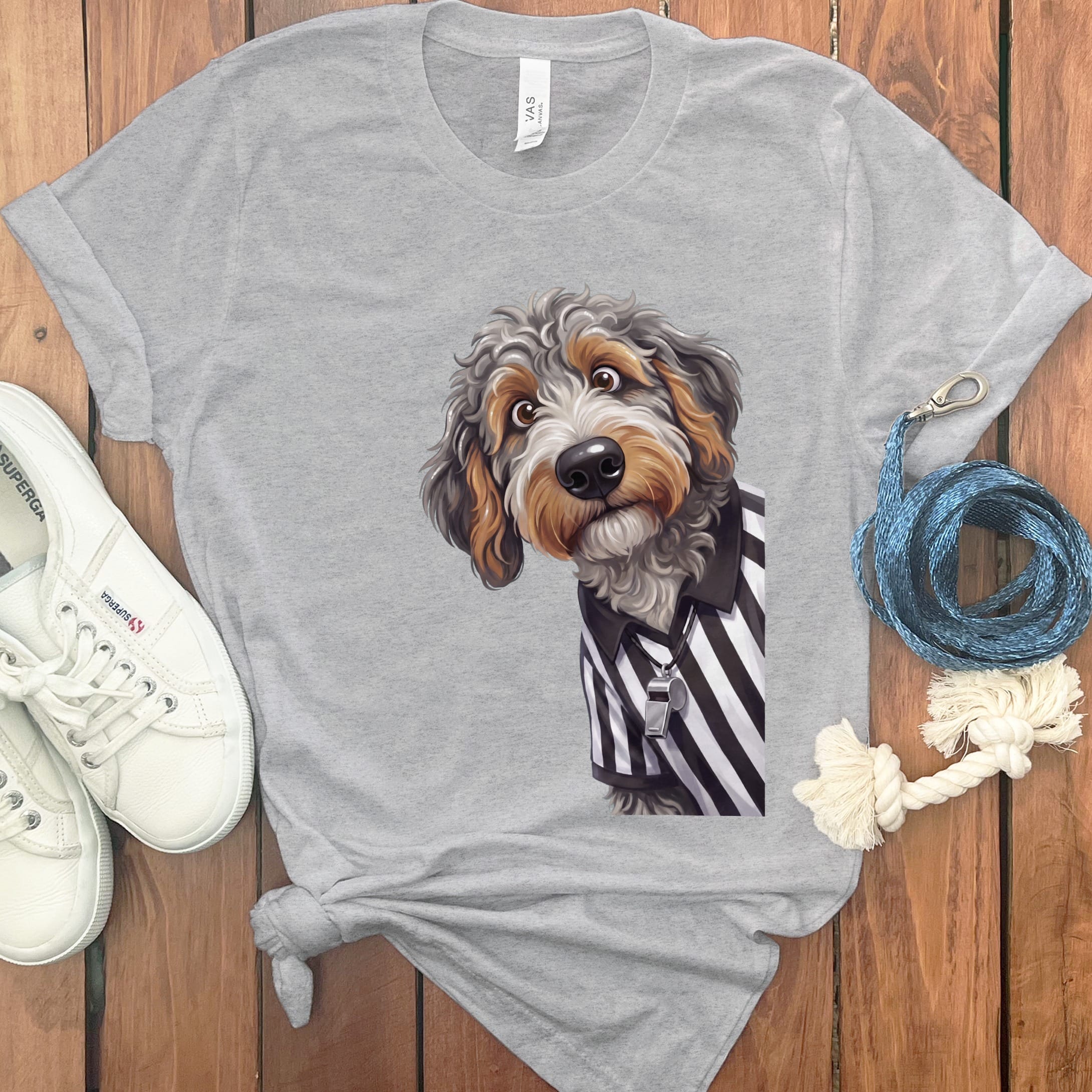 Aussiedoodle Football Referee T-Shirt in Athletic Heather / S by Puppy Jo