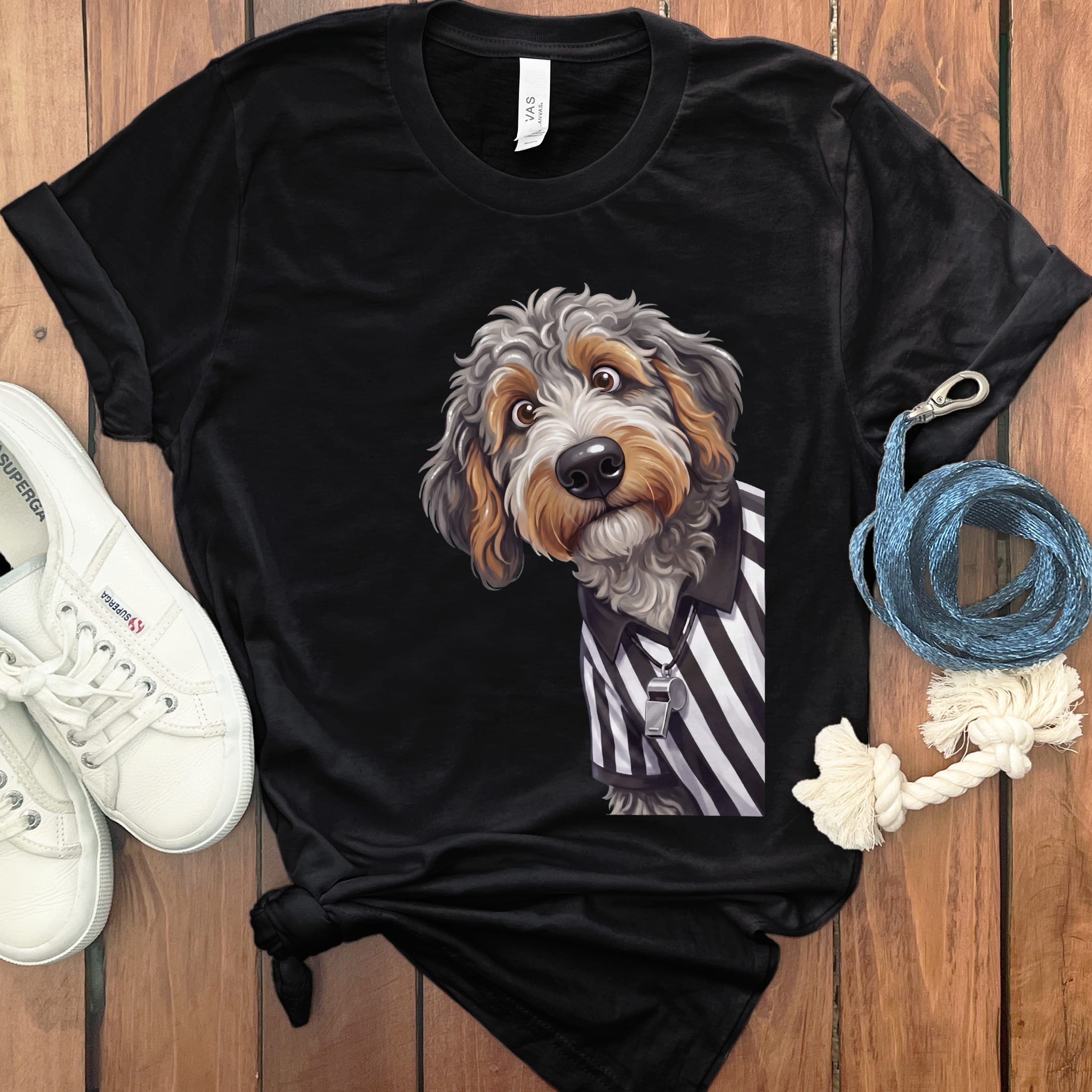 Aussiedoodle Football Referee T-Shirt in Black / S by Puppy Jo