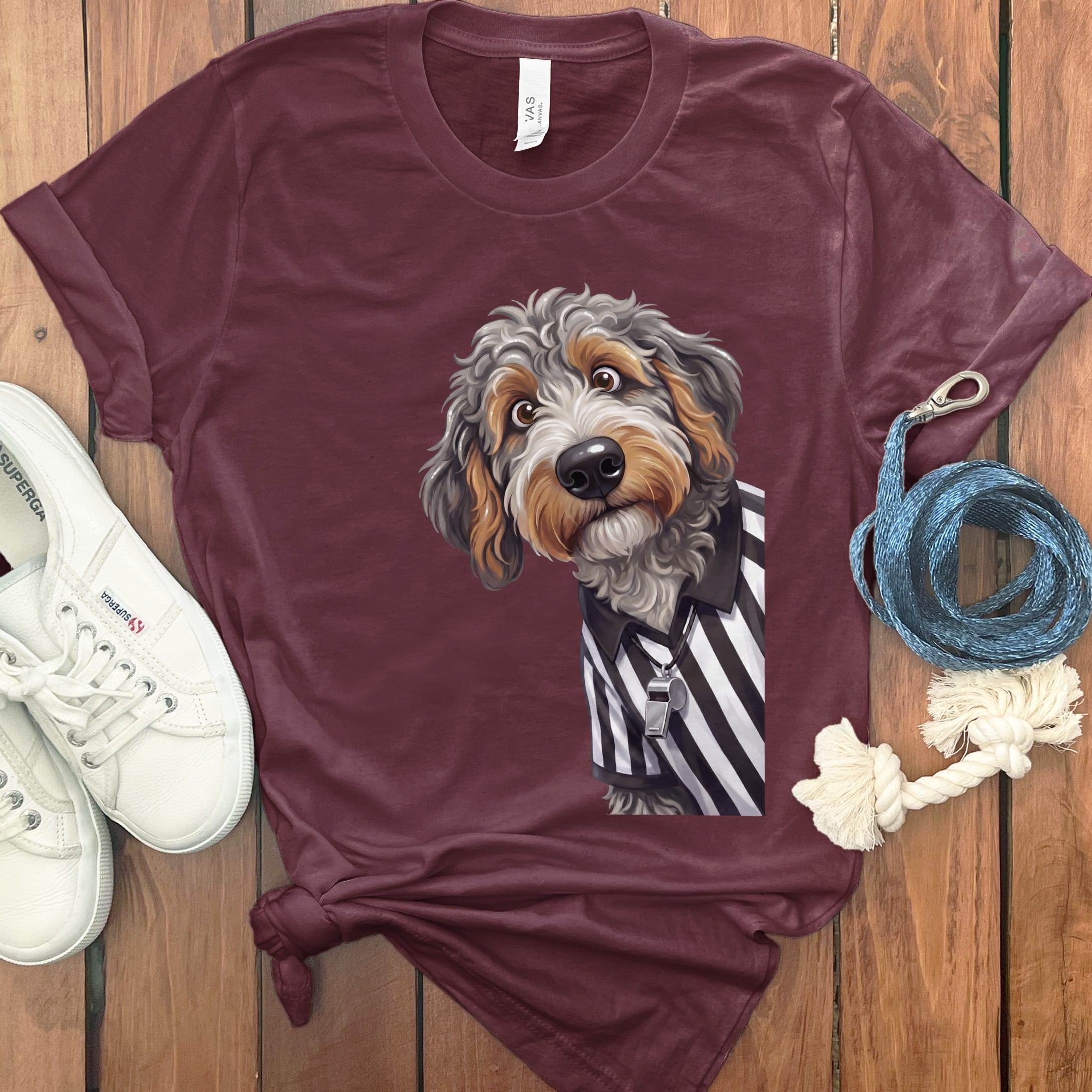 Aussiedoodle Football Referee T-Shirt in Maroon / S by Puppy Jo