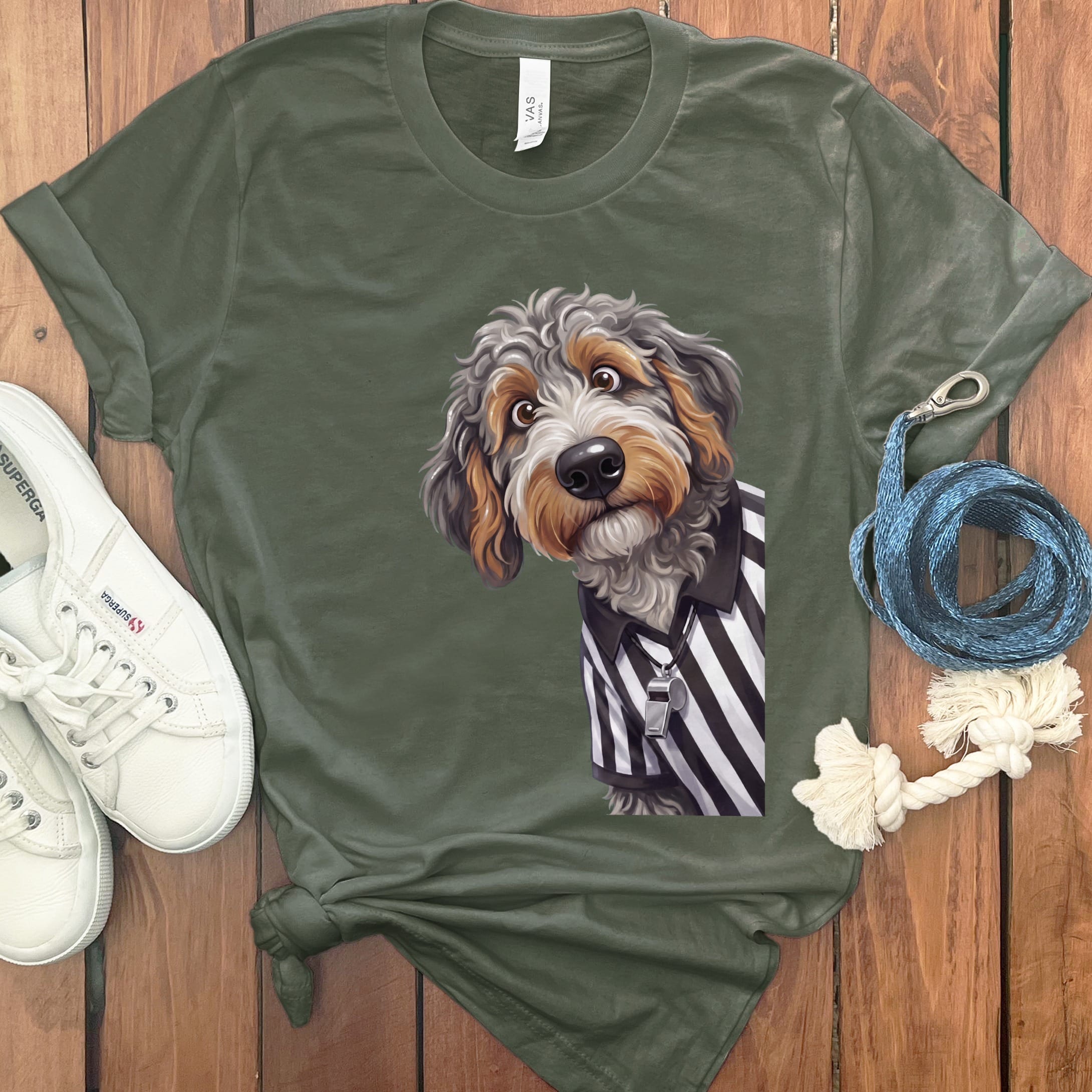 Aussiedoodle Football Referee T-Shirt in Military Green / S by Puppy Jo