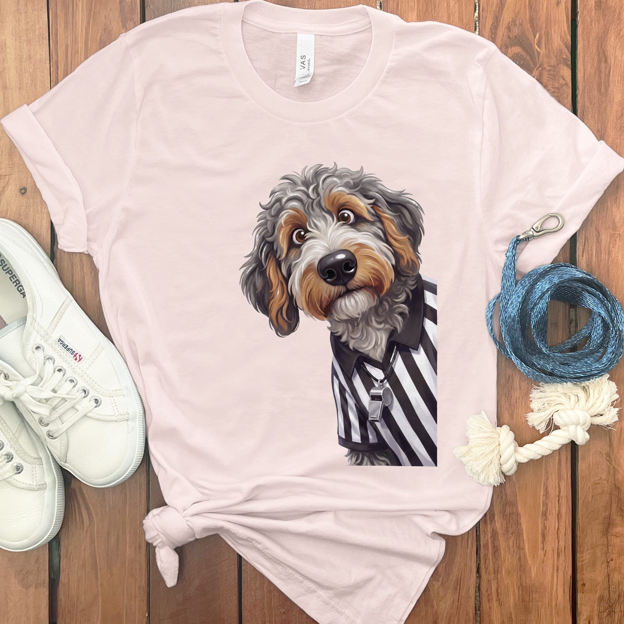 Aussiedoodle Football Referee T-Shirt in Soft Pink / S by Puppy Jo