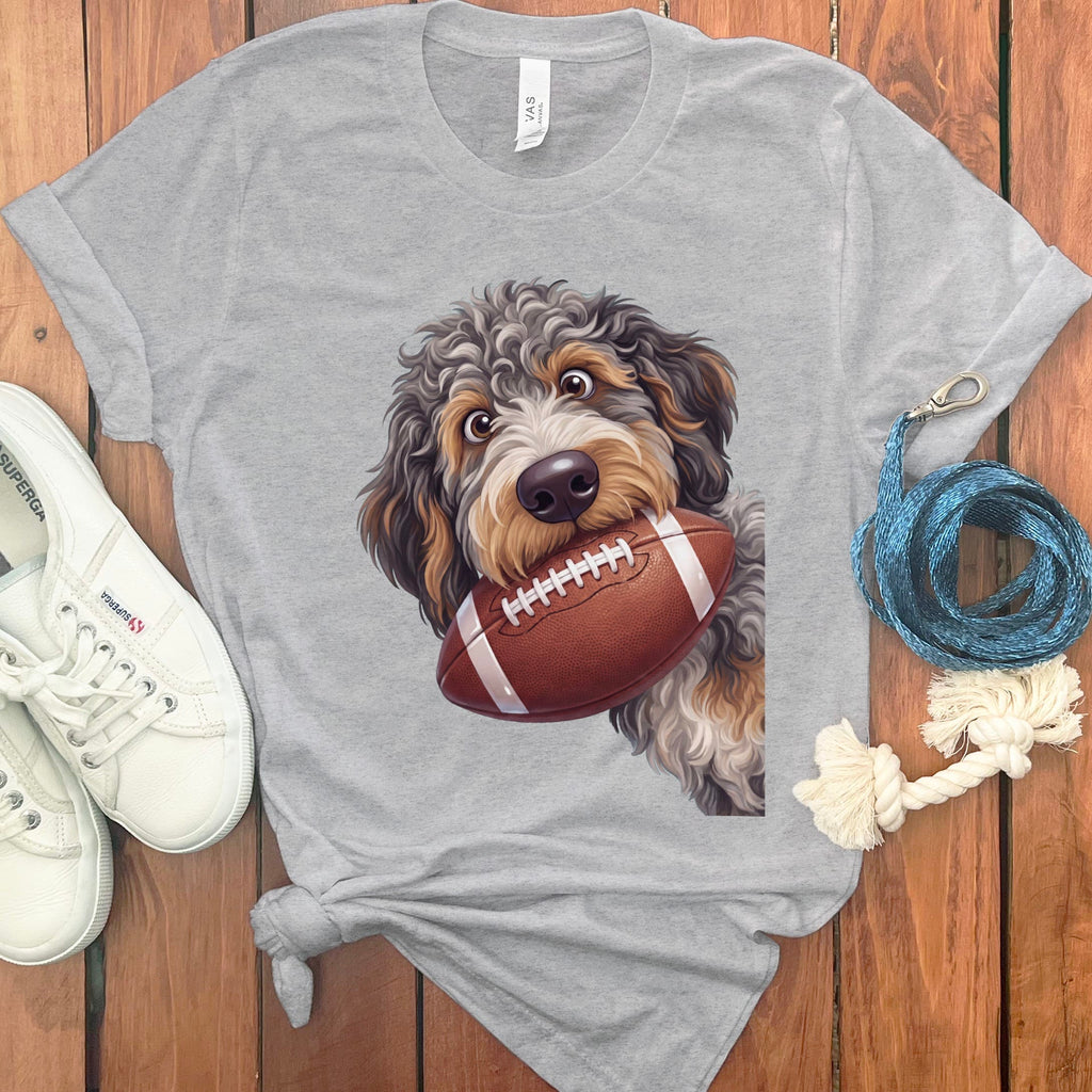Aussiedoodle Football T-Shirt in S / Athletic Heather by Puppy Jo