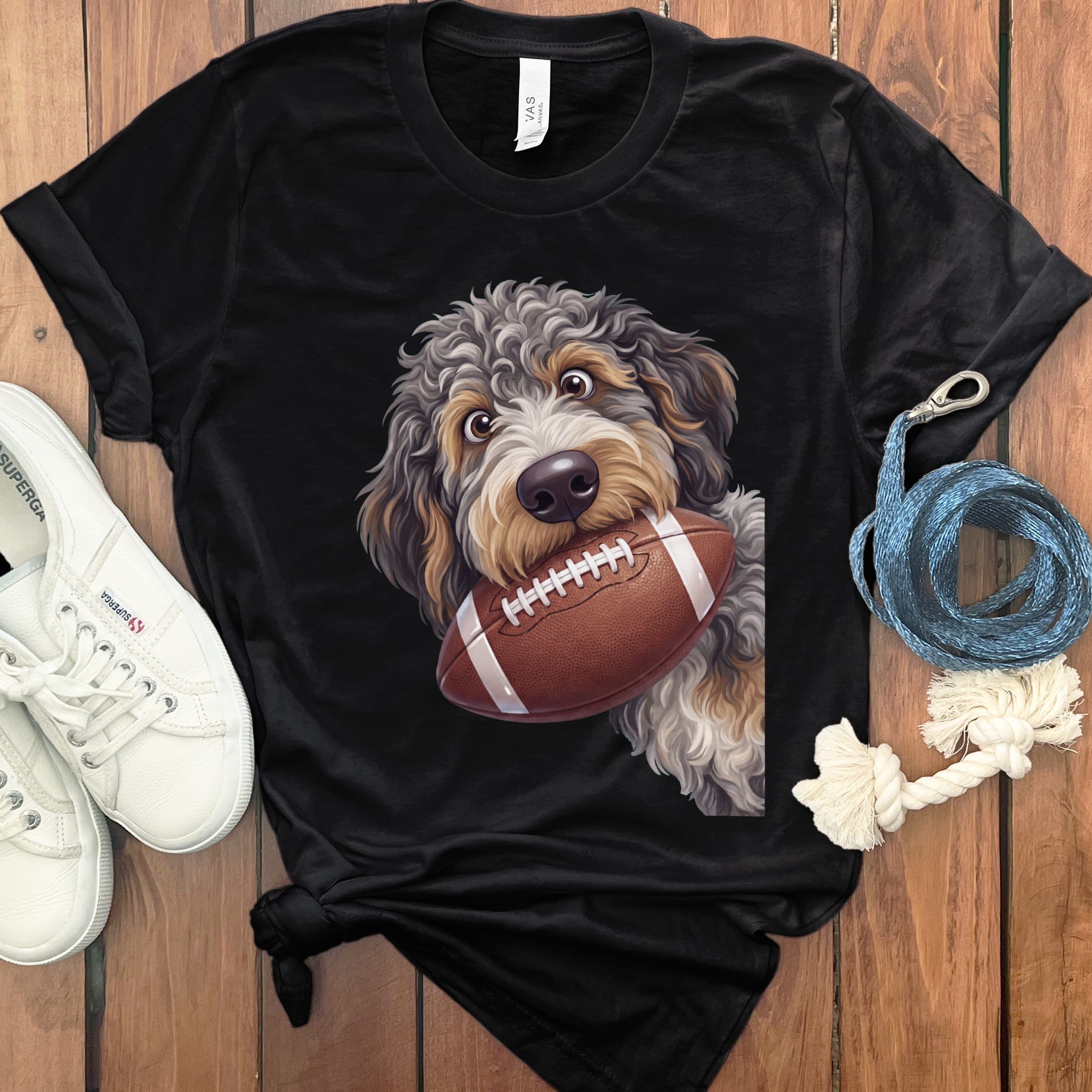 Aussiedoodle Football T-Shirt in S / Black by Puppy Jo