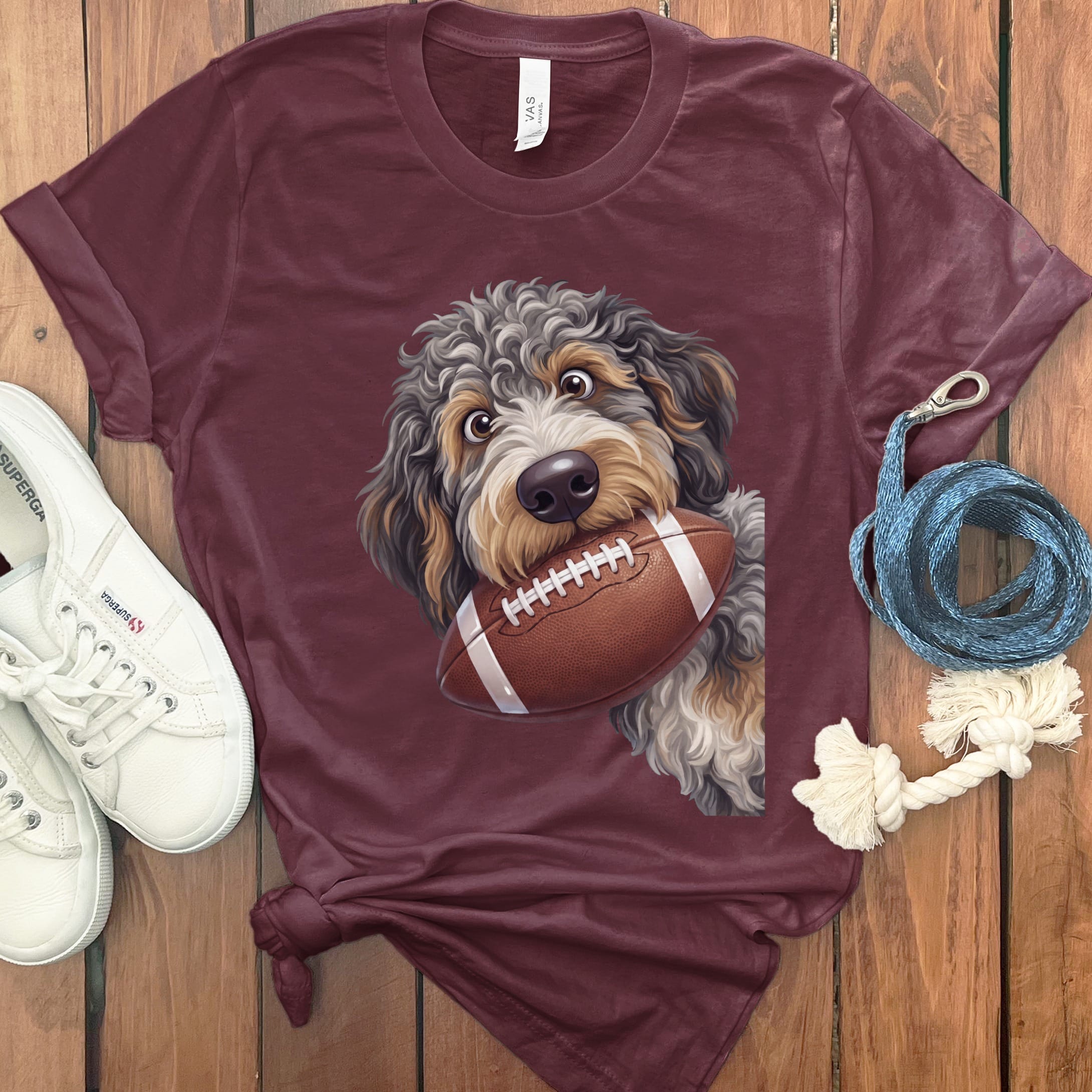Aussiedoodle Football T-Shirt in S / Maroon by Puppy Jo