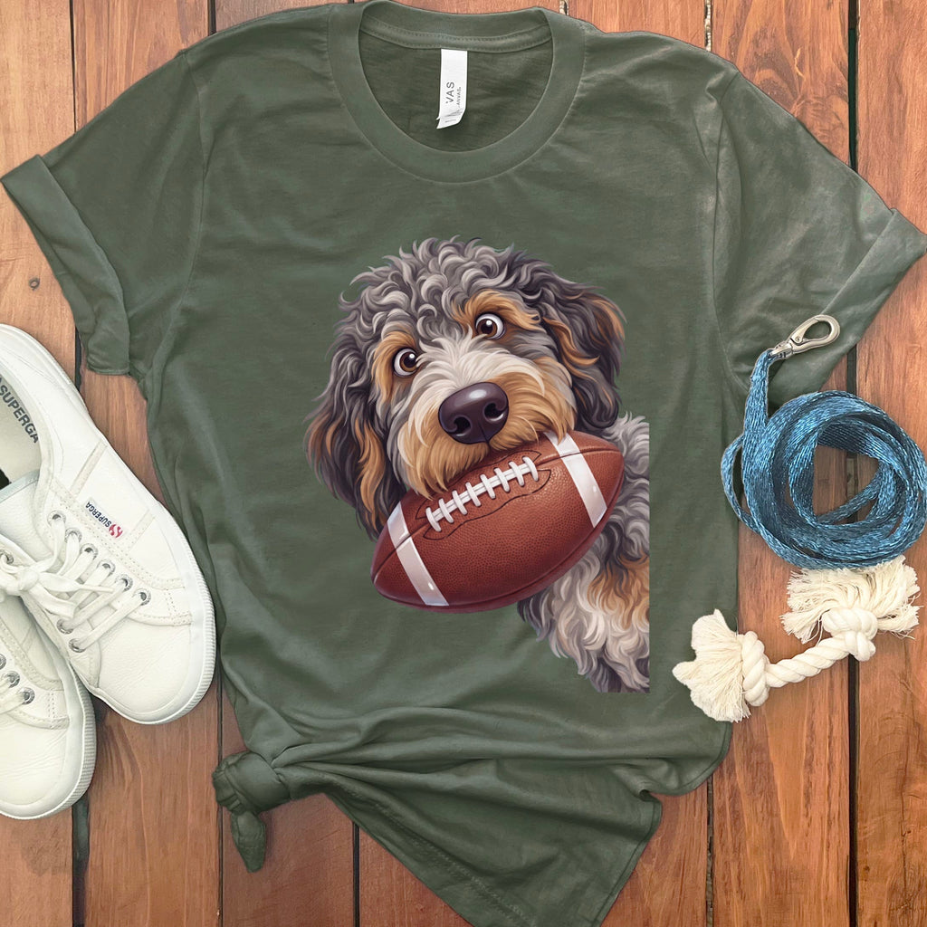 Aussiedoodle Football T-Shirt in S / Military Green by Puppy Jo