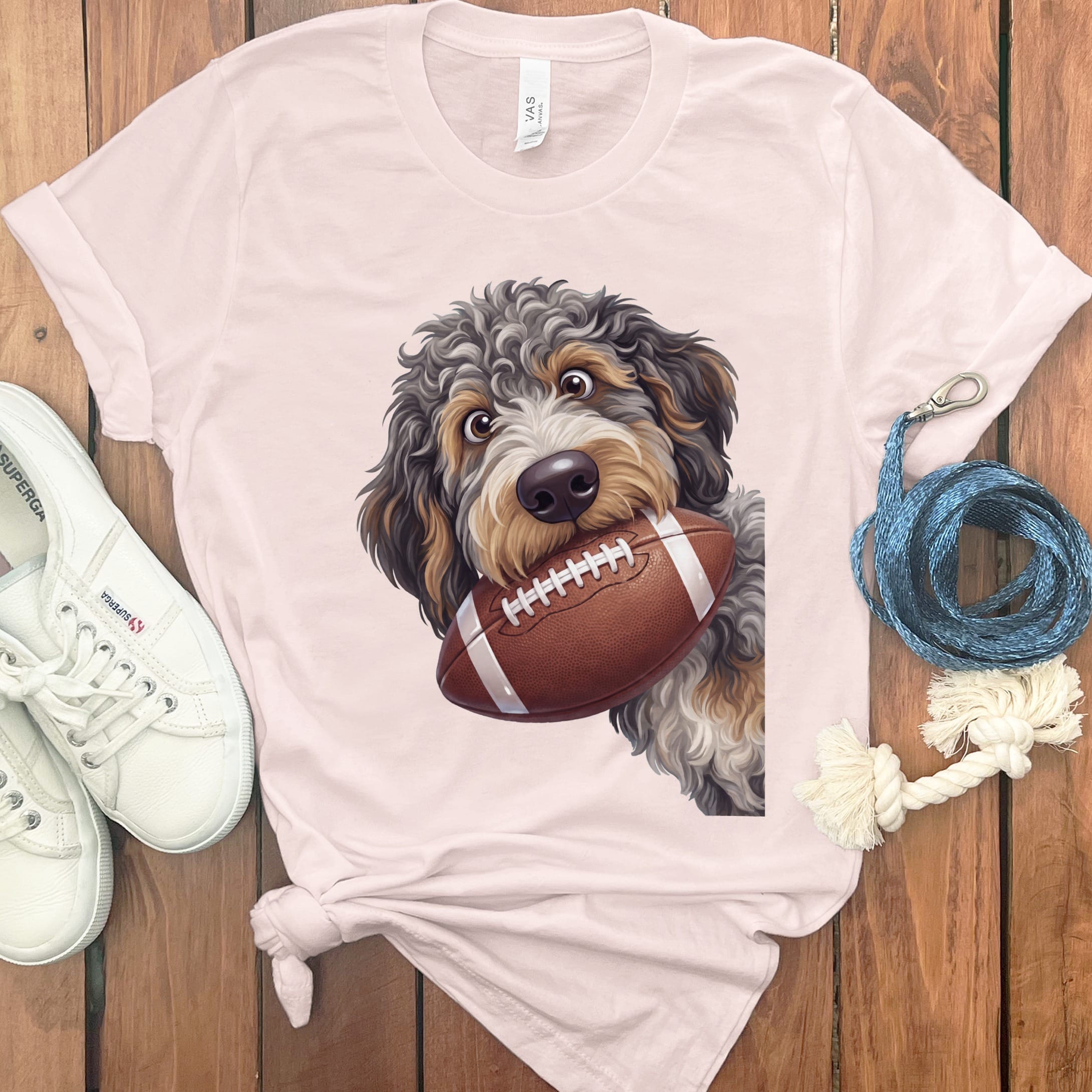 Aussiedoodle Football T-Shirt in S / Soft Pink by Puppy Jo