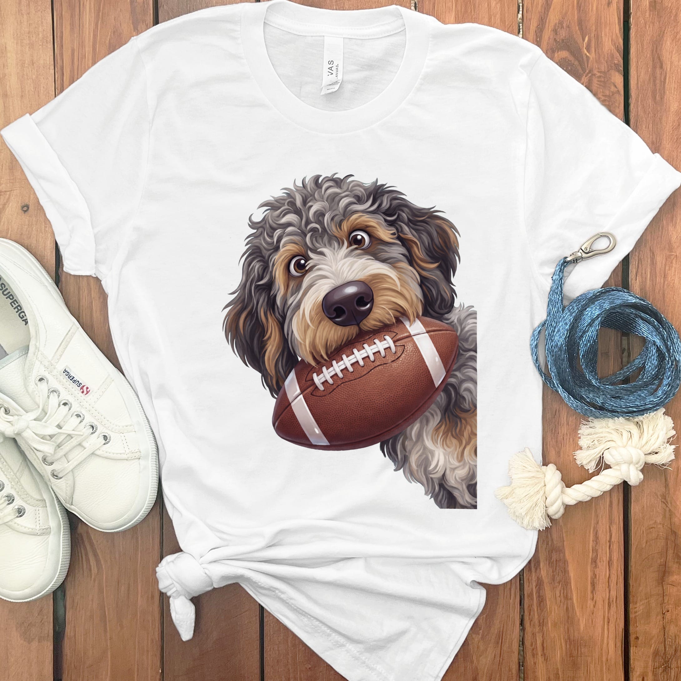 Aussiedoodle Football T-Shirt in S / White by Puppy Jo