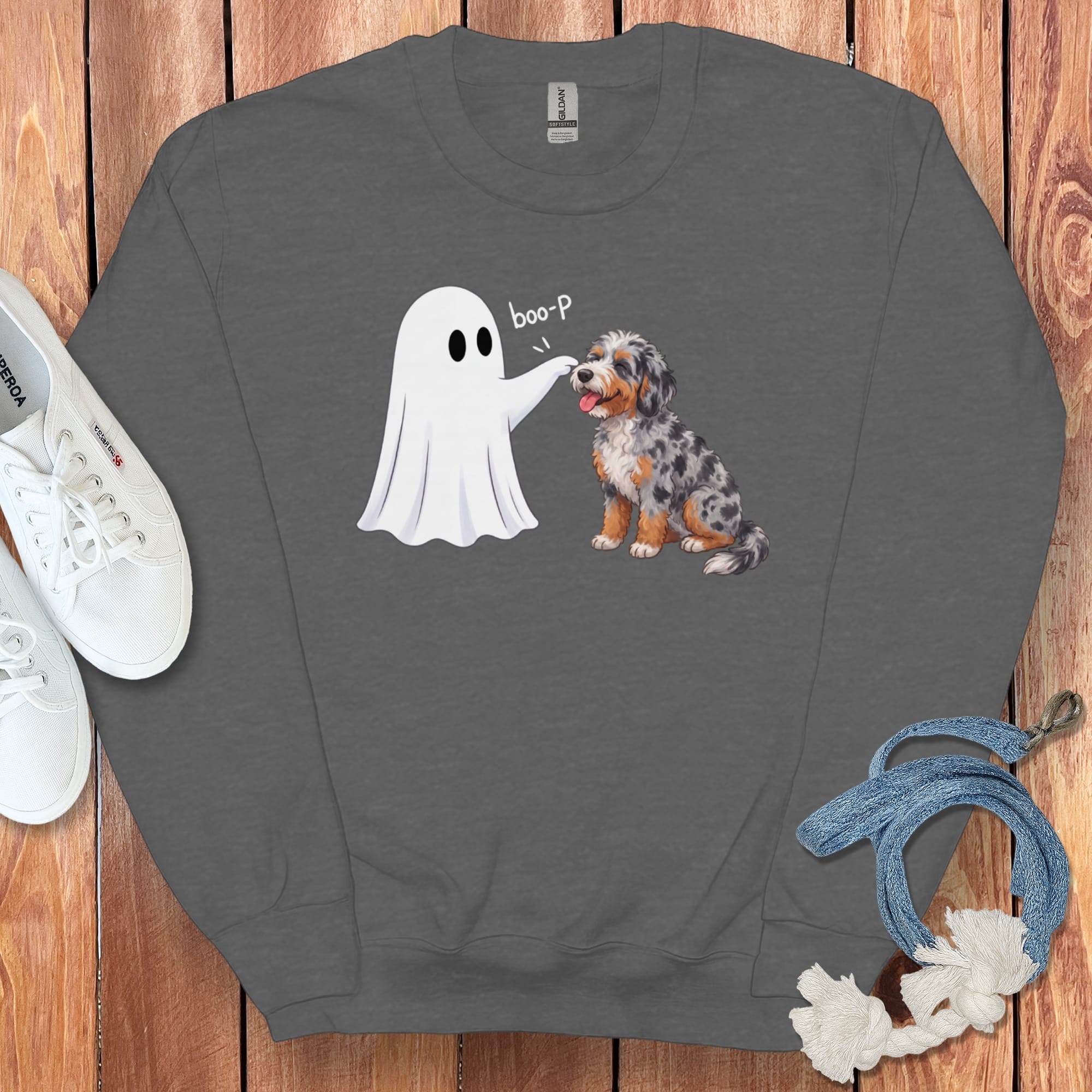 Aussiedoodle Ghost Boop Sweatshirt in Dark Heather / S by Puppy Jo