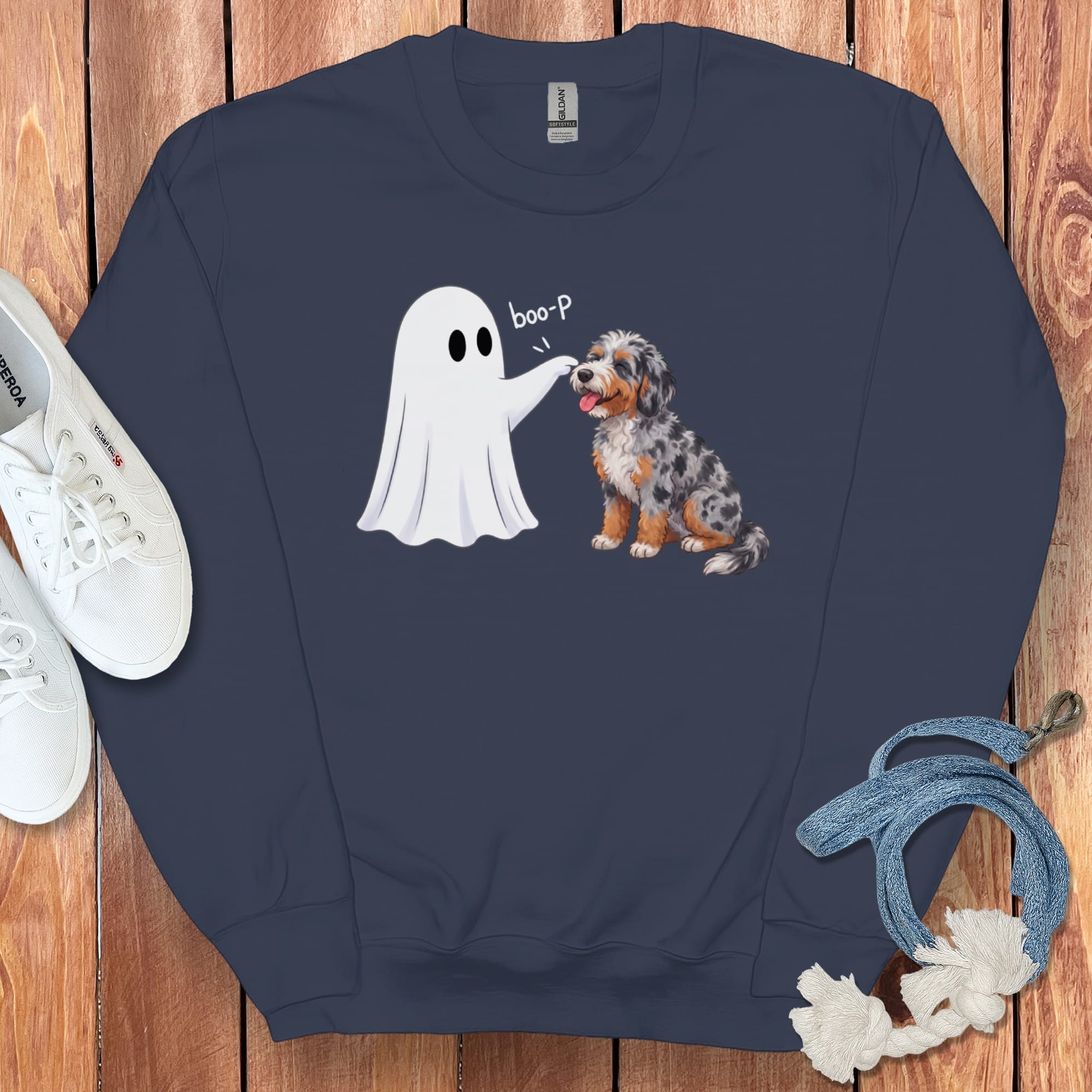 Aussiedoodle Ghost Boop Sweatshirt in Navy / S by Puppy Jo
