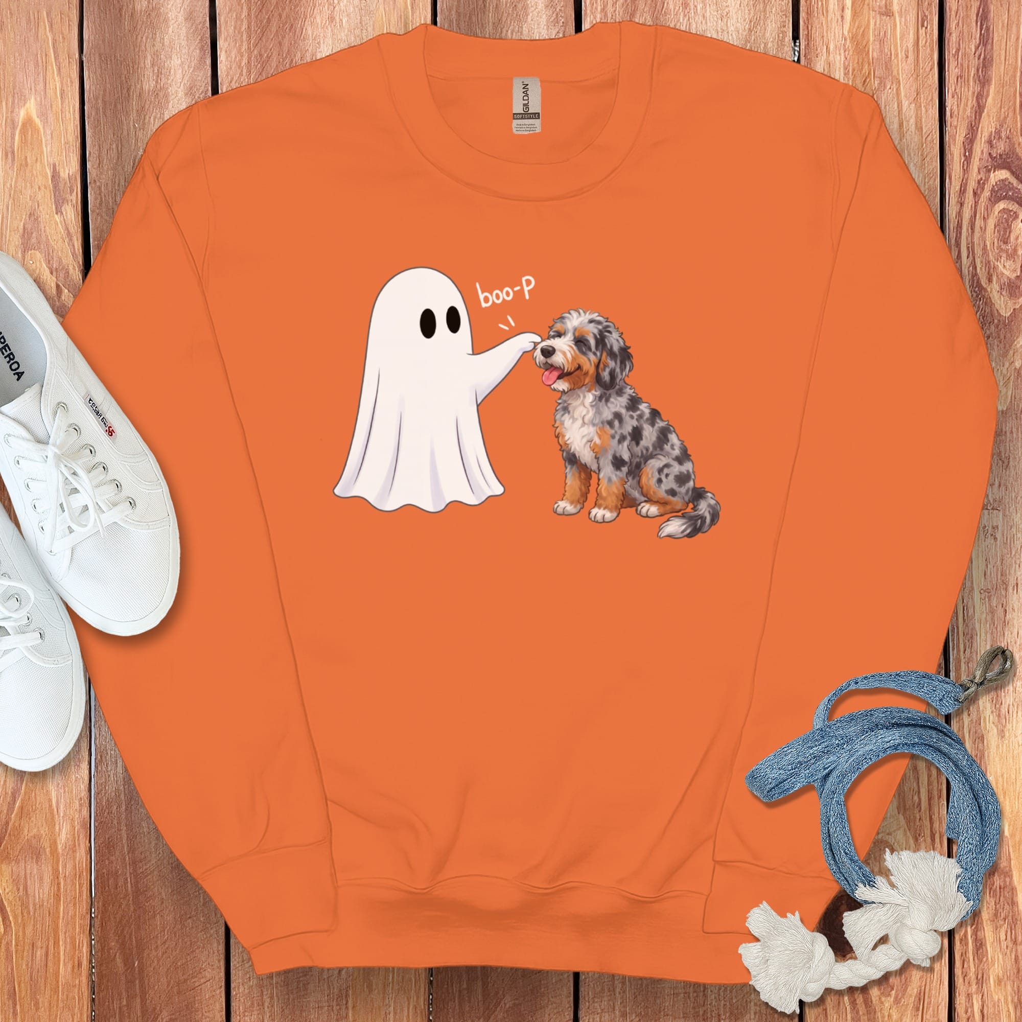 Aussiedoodle Ghost Boop Sweatshirt in Orange / M by Puppy Jo