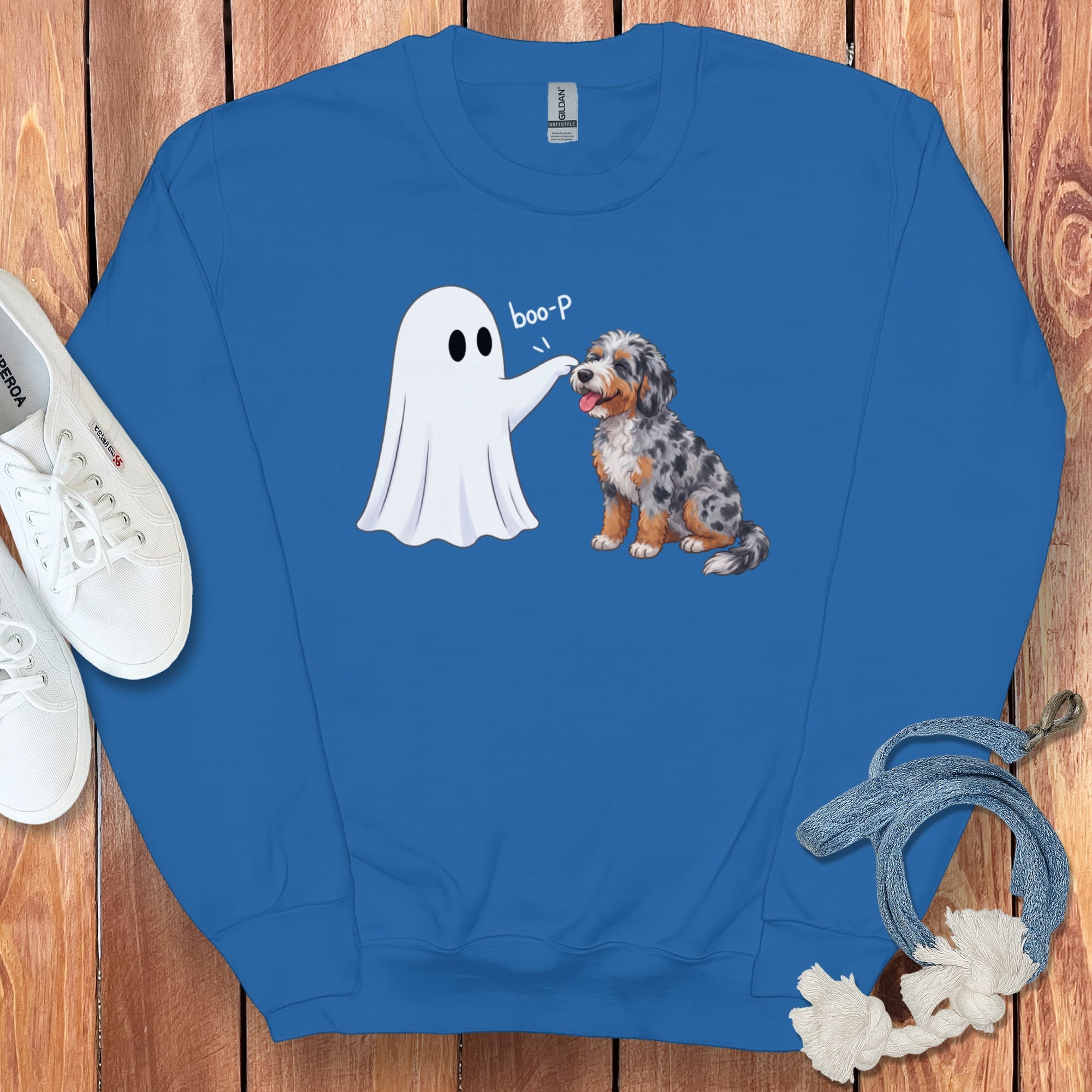 Aussiedoodle Ghost Boop Sweatshirt in Royal / S by Puppy Jo