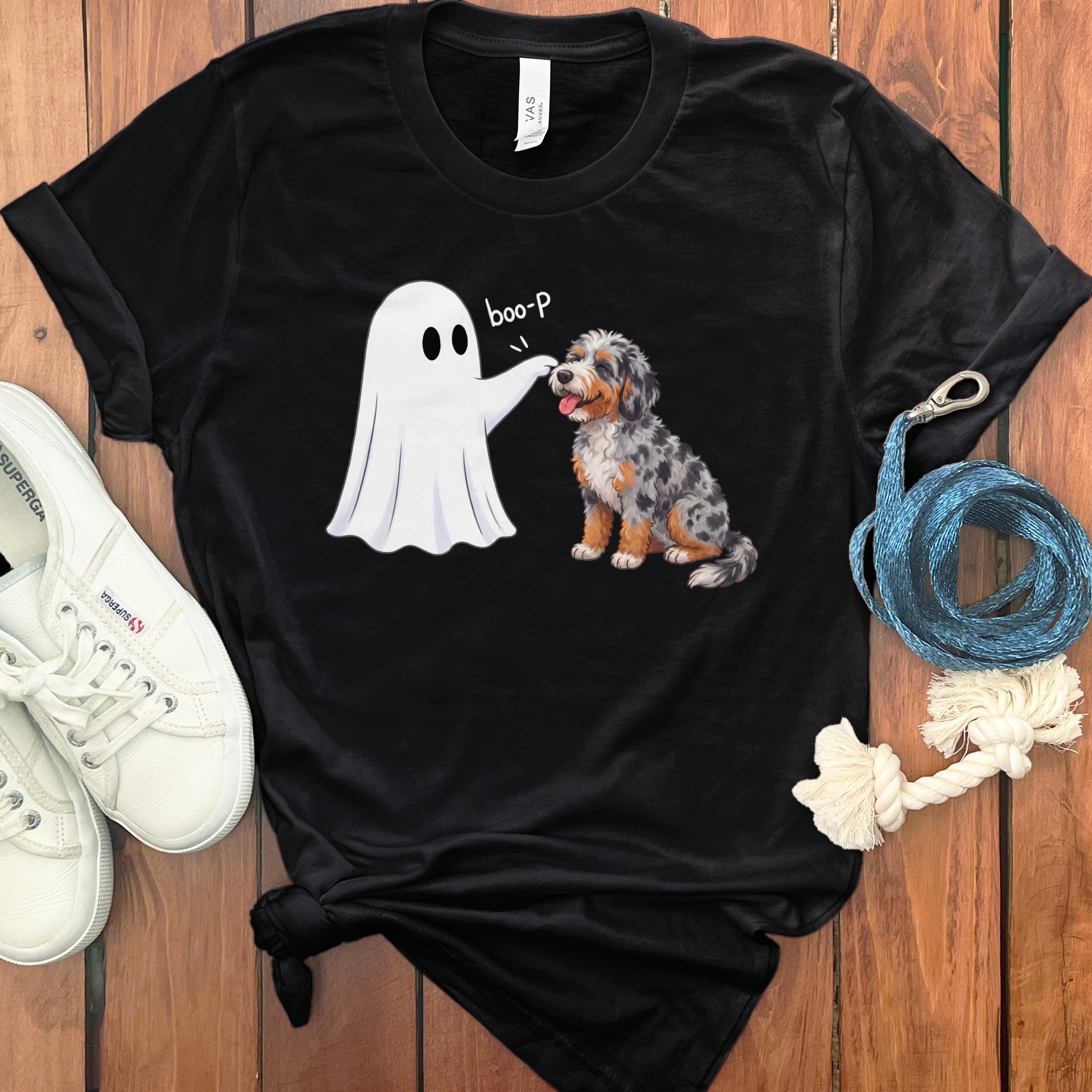 Aussiedoodle Ghost Boop T-Shirt in Black / S by Puppy Jo