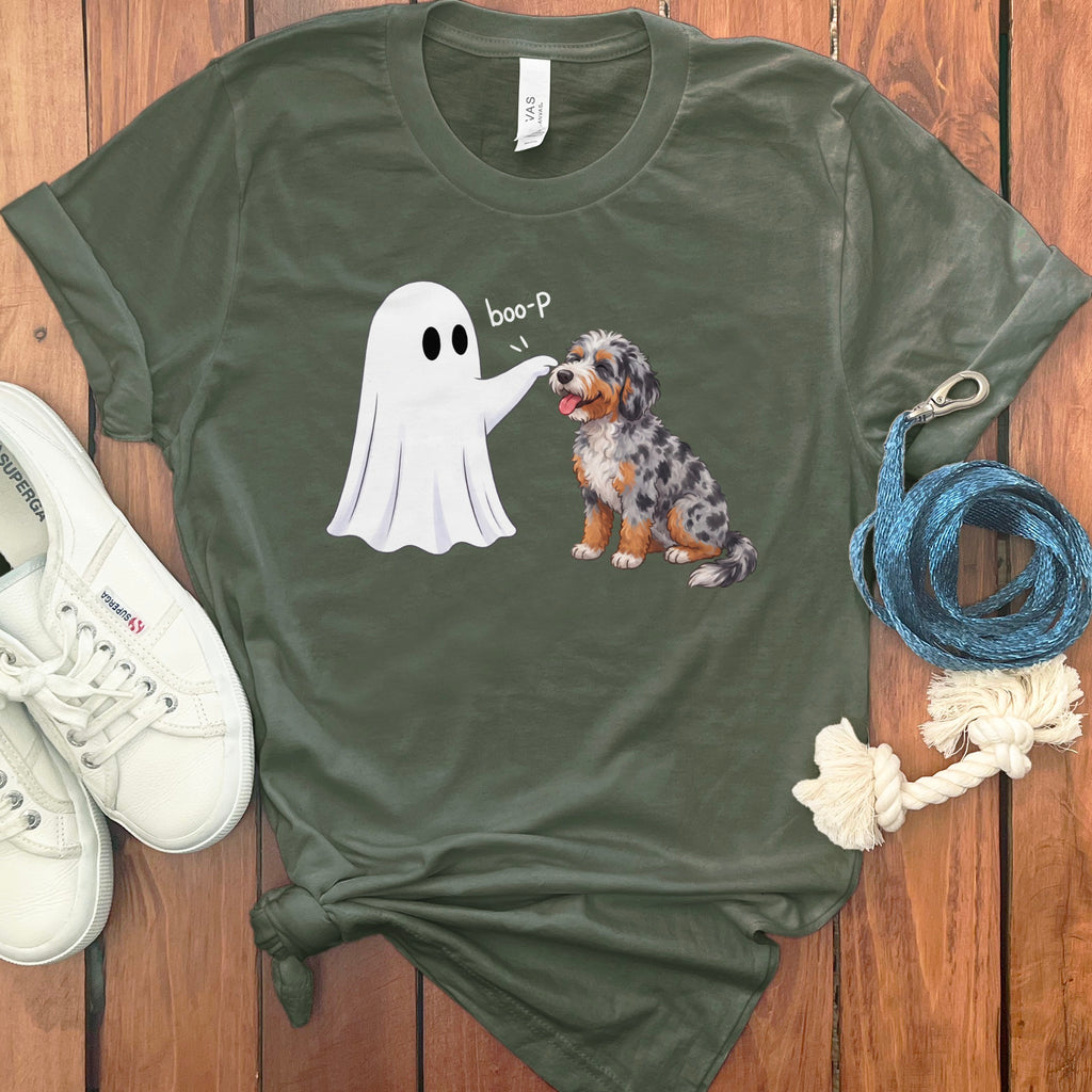 Aussiedoodle Ghost Boop T-Shirt in Military Green / S by Puppy Jo