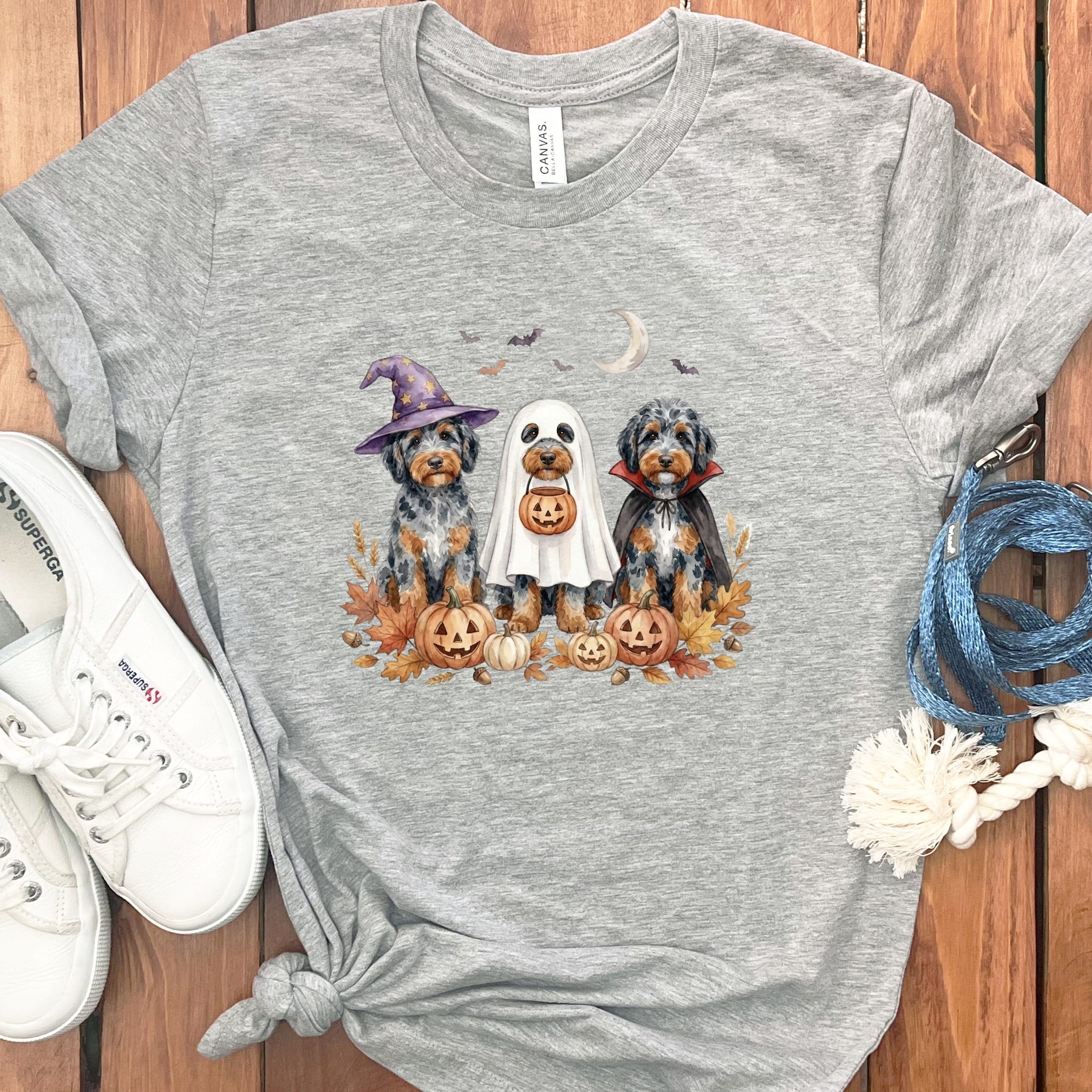 Aussiedoodle Halloween Crew T-Shirt in Athletic Heather / S by Puppy Jo