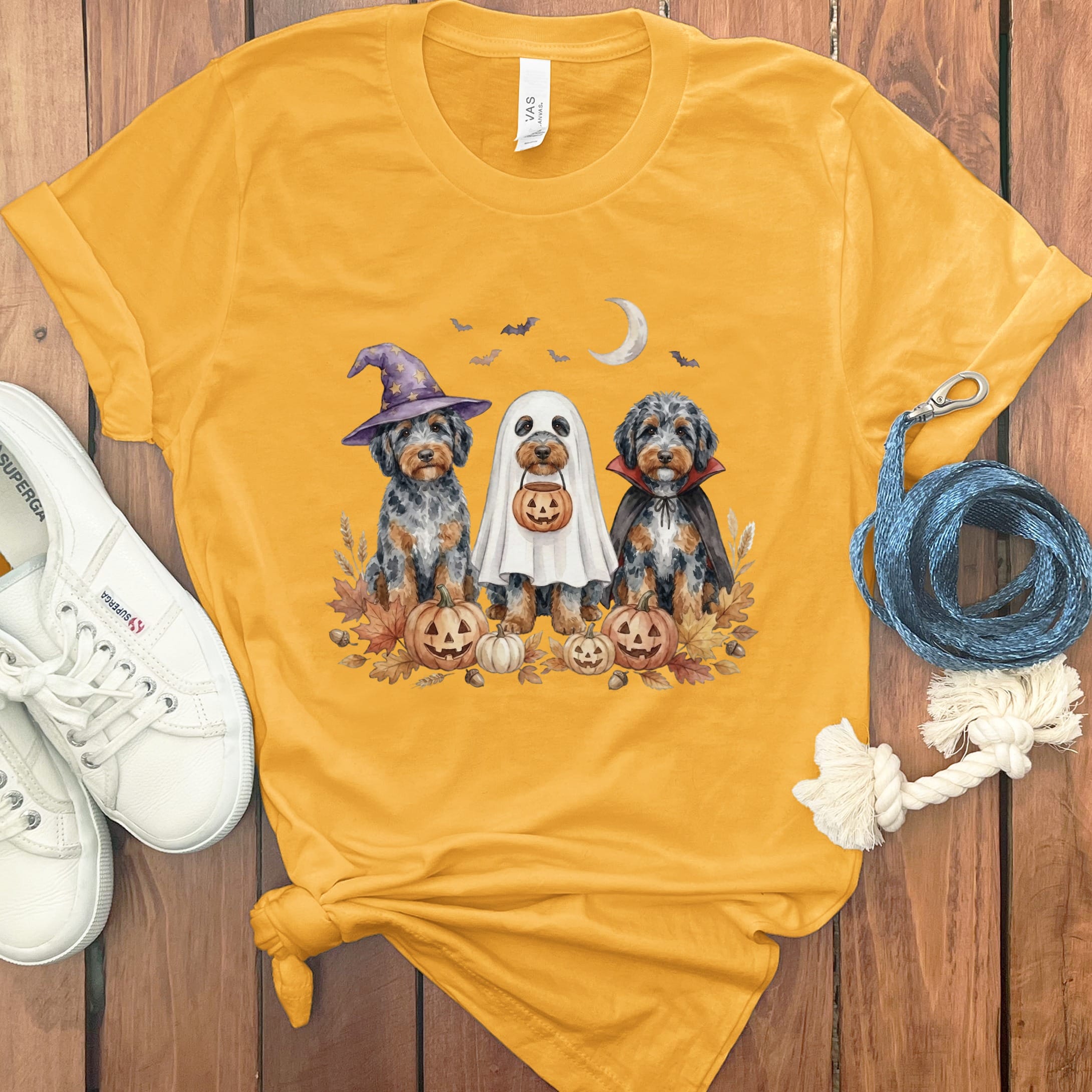 Aussiedoodle Halloween Crew T-Shirt in Gold / S by Puppy Jo
