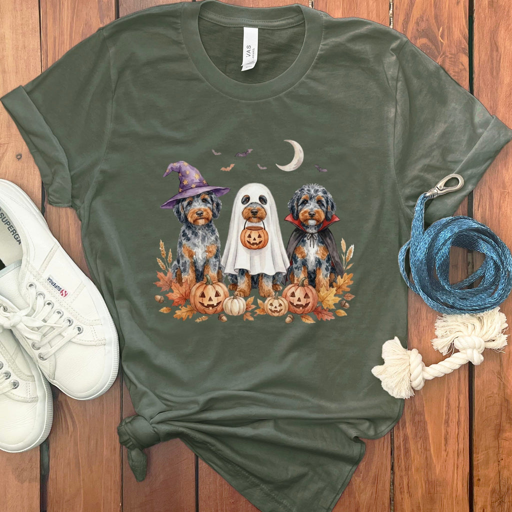 Aussiedoodle Halloween Crew T-Shirt in Military Green / S by Puppy Jo