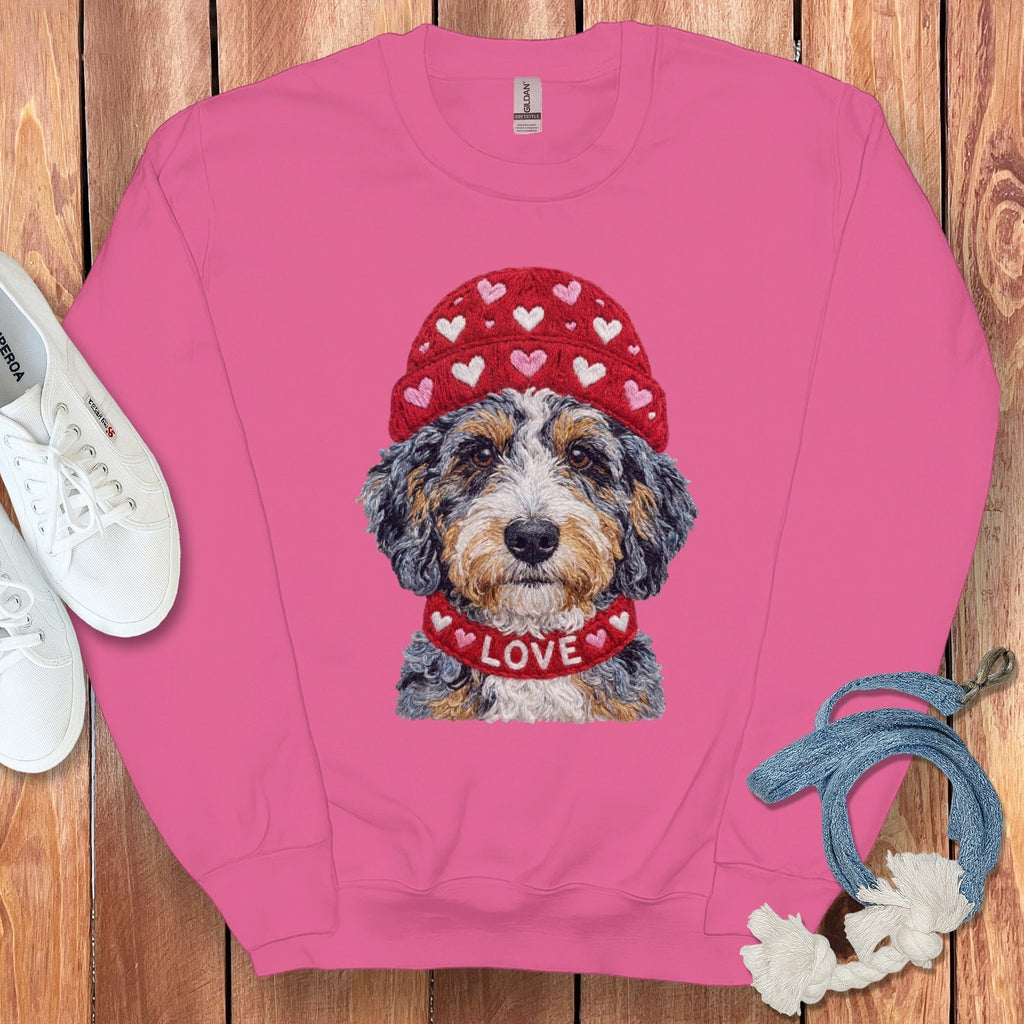 Aussiedoodle Heart Cap Sweatshirt in Heliconia / S by Puppy Jo