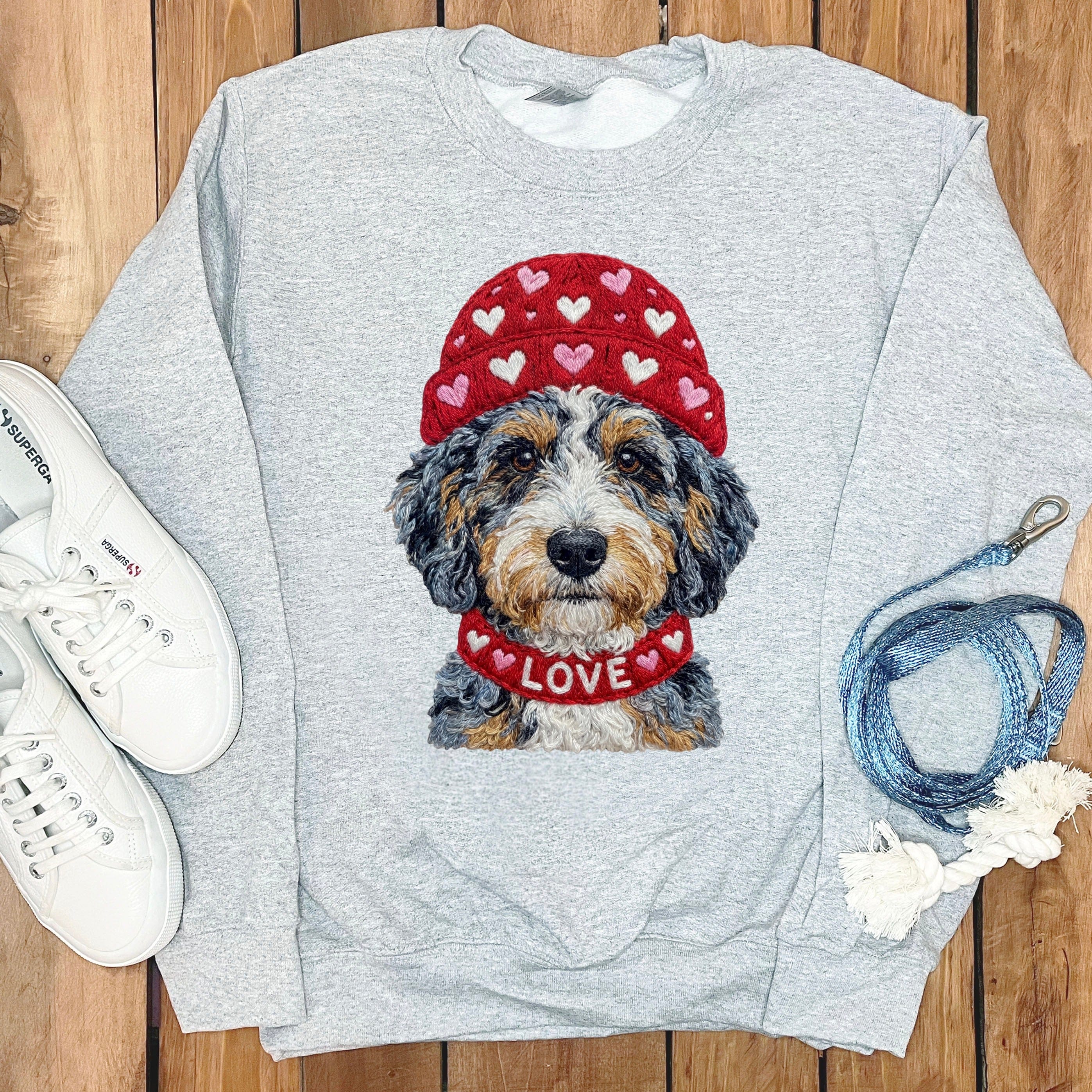 Aussiedoodle Heart Cap Sweatshirt in Sport Grey / S by Puppy Jo