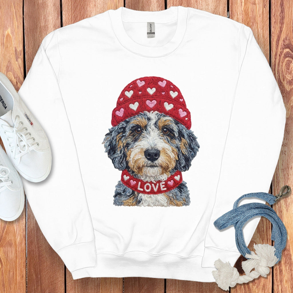 Aussiedoodle Heart Cap Sweatshirt in White / S by Puppy Jo