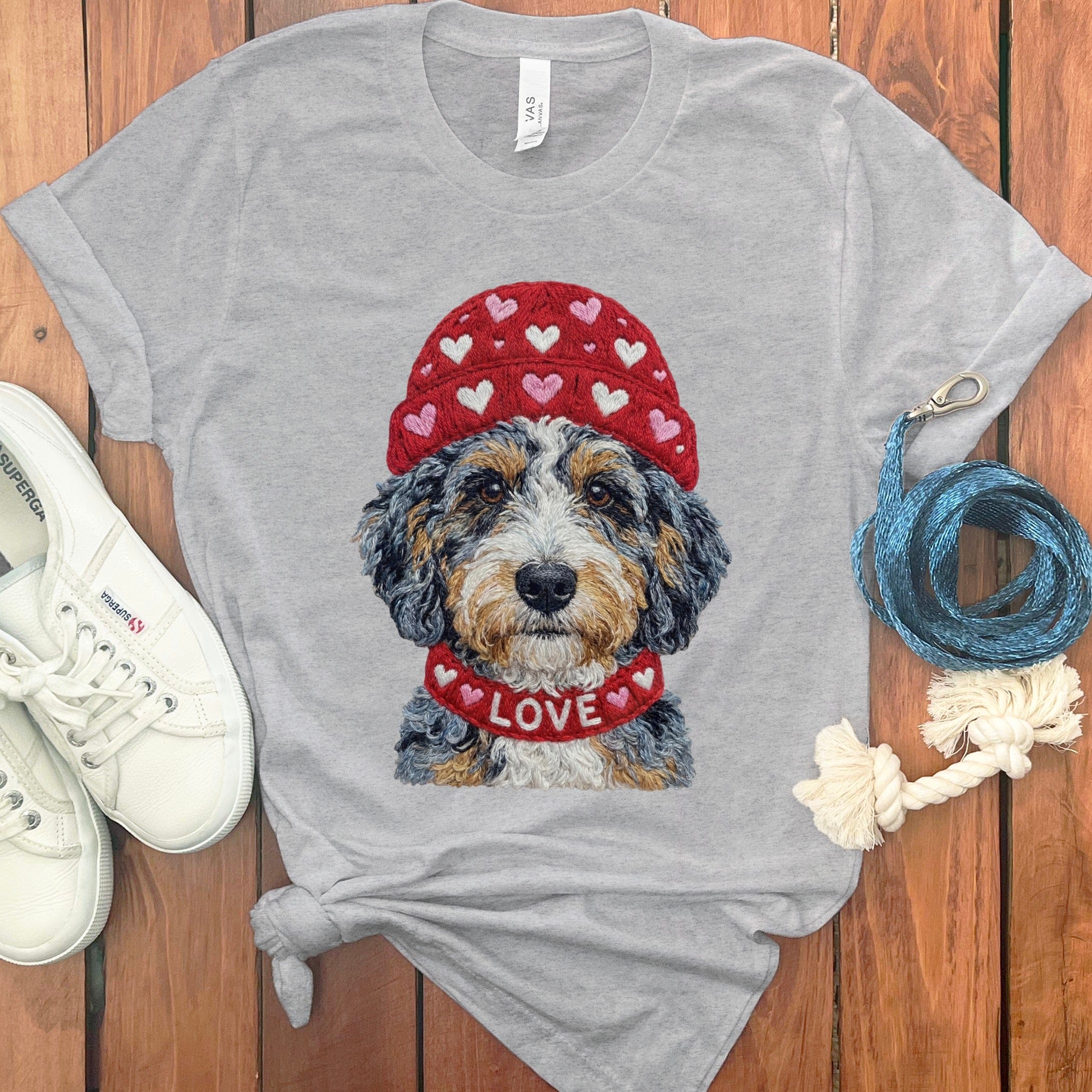 Aussiedoodle Heart Cap T-Shirt in Athletic Heather / S by Puppy Jo
