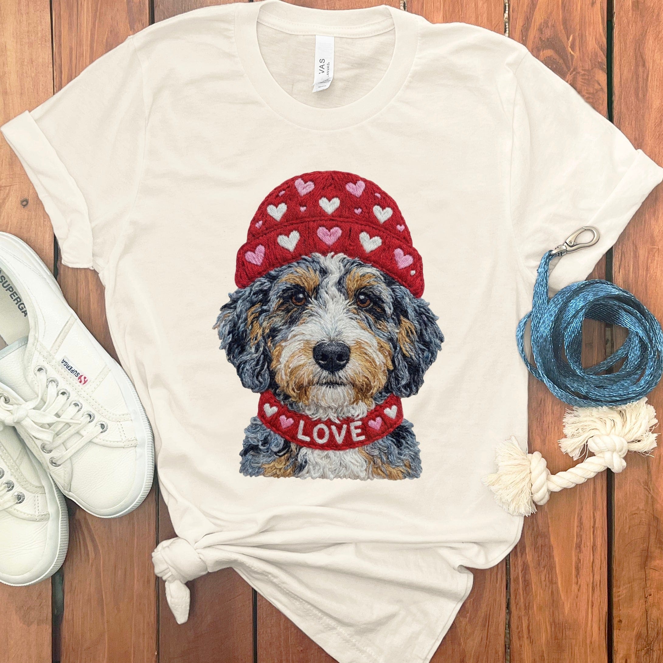 Aussiedoodle Heart Cap T-Shirt in Natural / S by Puppy Jo