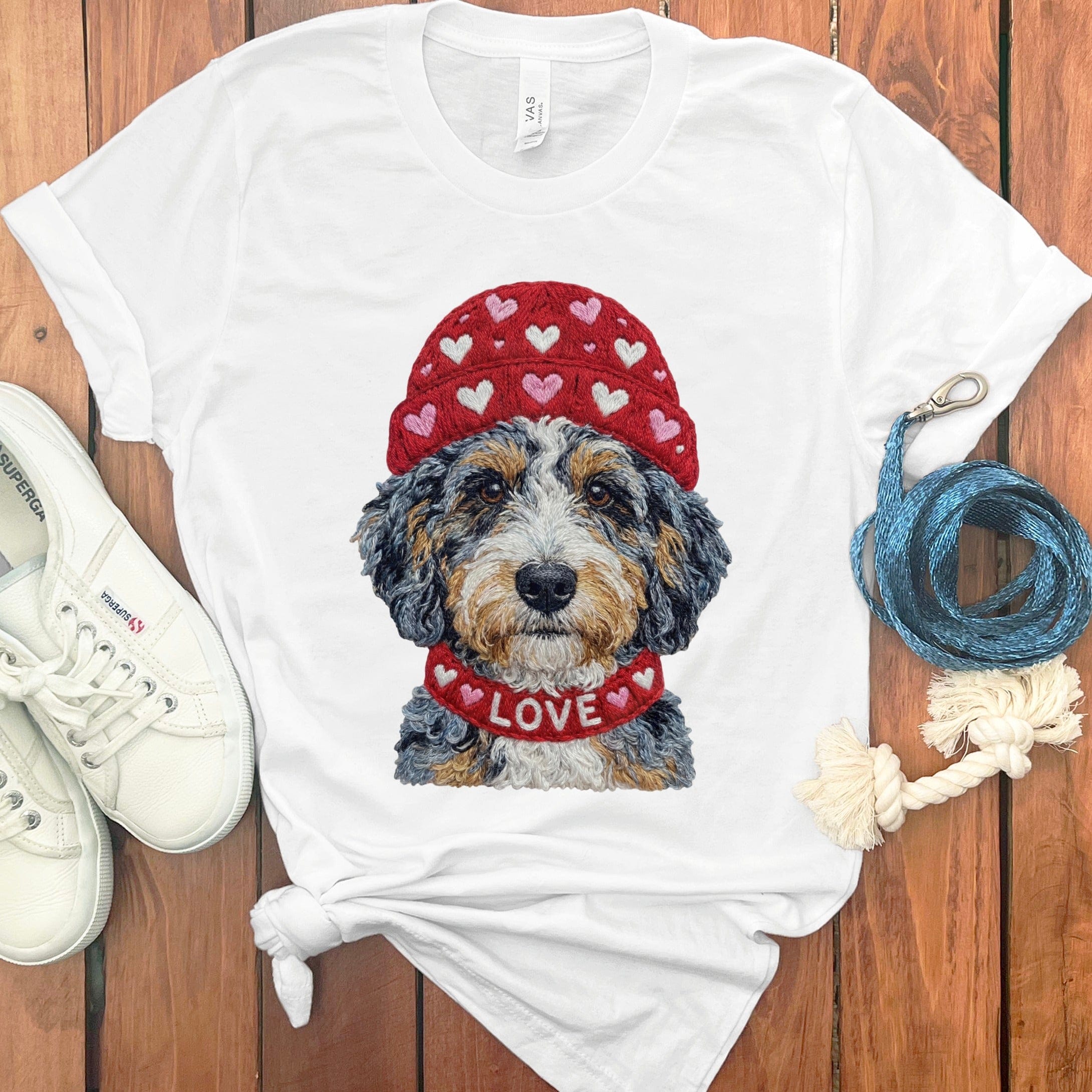 Aussiedoodle Heart Cap T-Shirt in White / S by Puppy Jo
