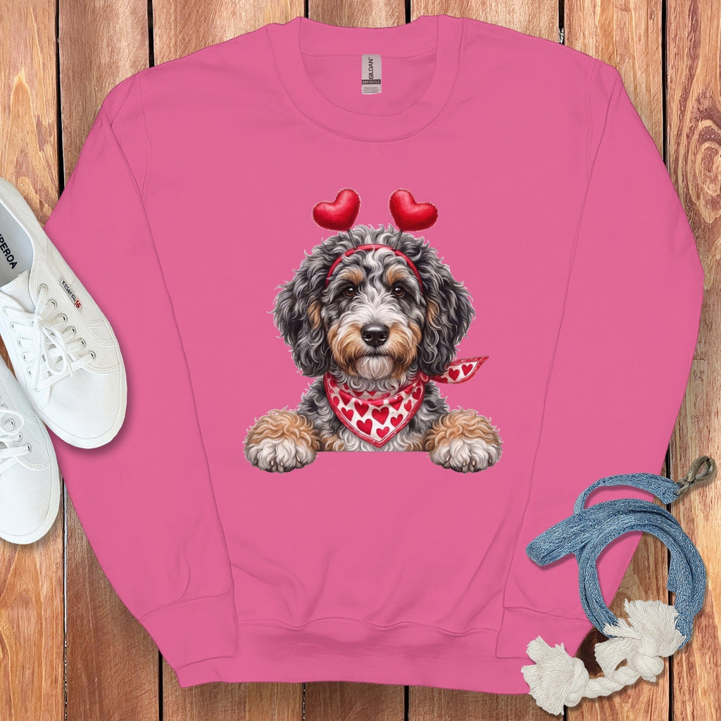 Aussiedoodle Heart Sweatshirt in Heliconia / S by Puppy Jo
