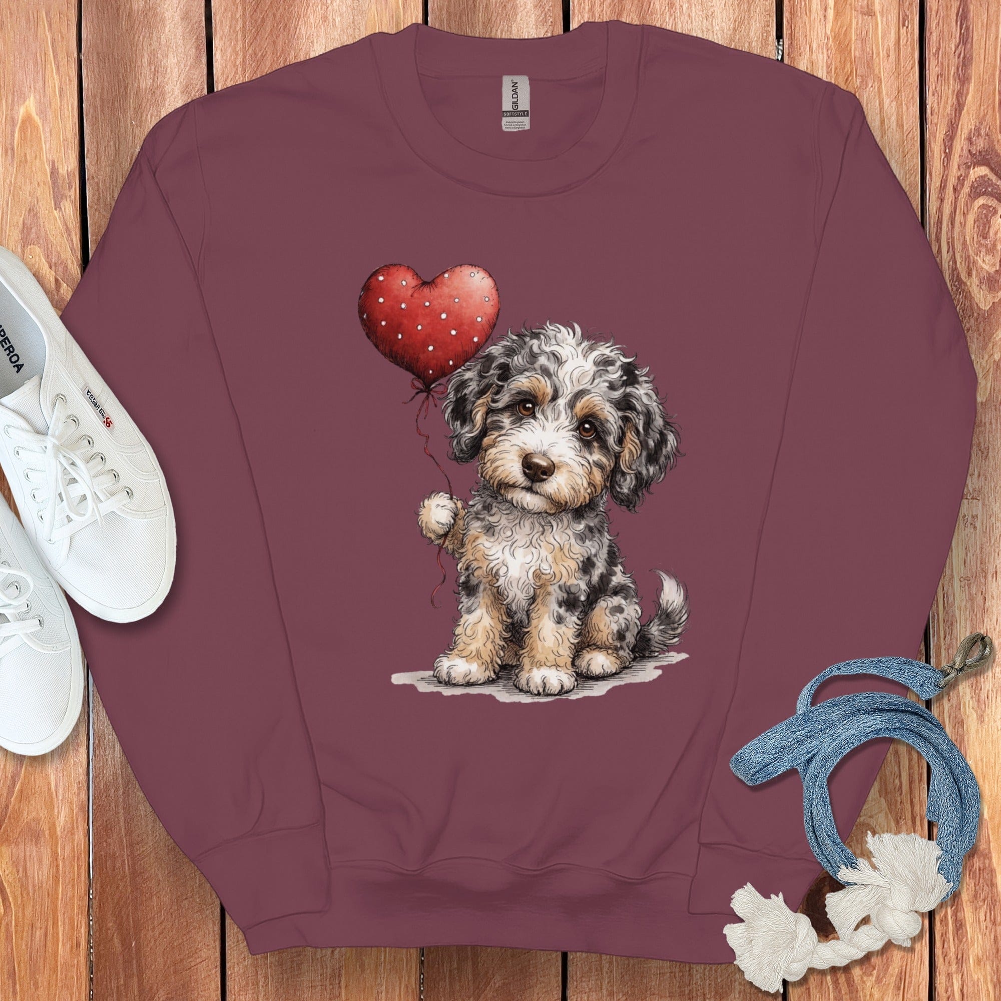 Aussiedoodle Heart Sweatshirt in Maroon / S by Puppy Jo
