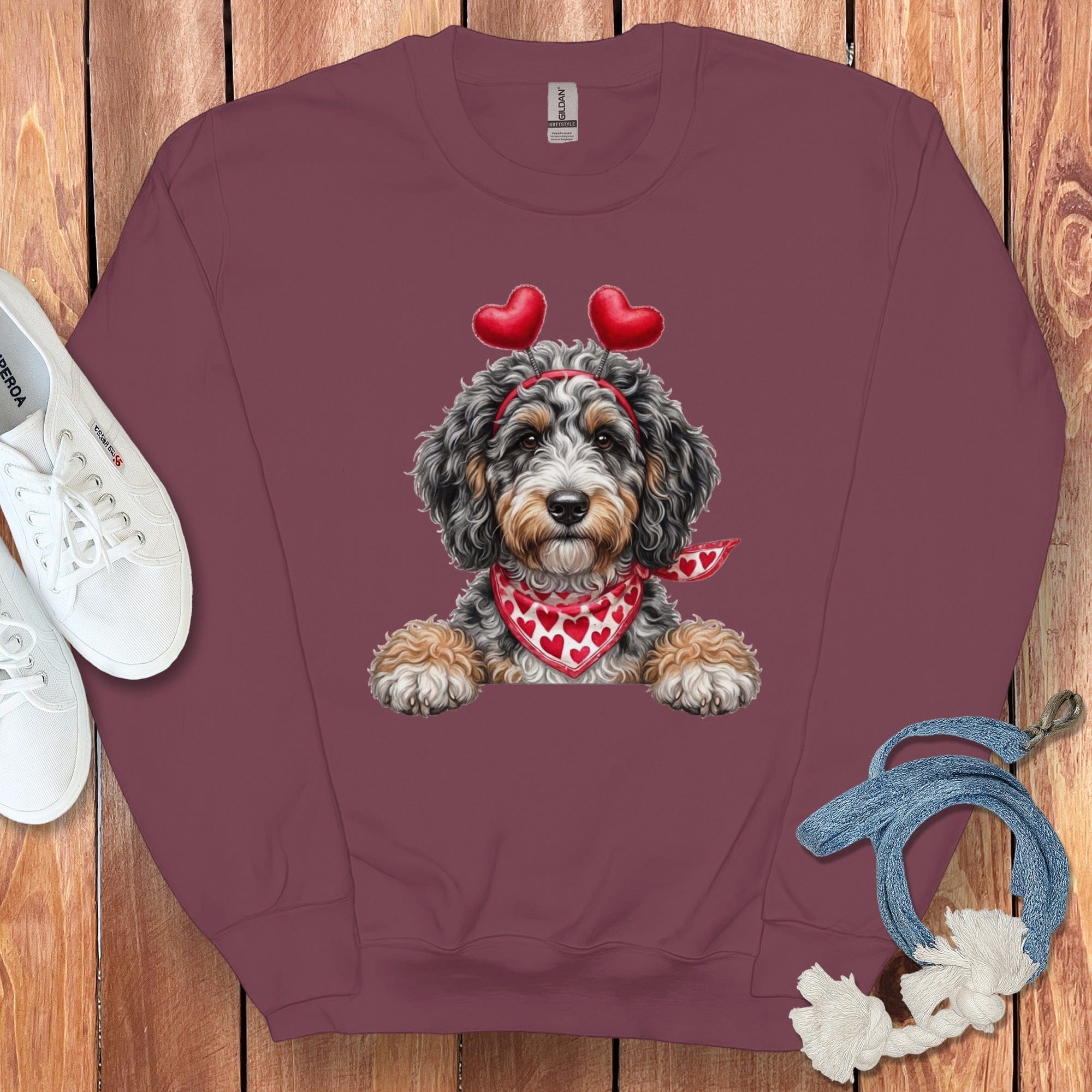Aussiedoodle Heart Sweatshirt in Maroon / S by Puppy Jo
