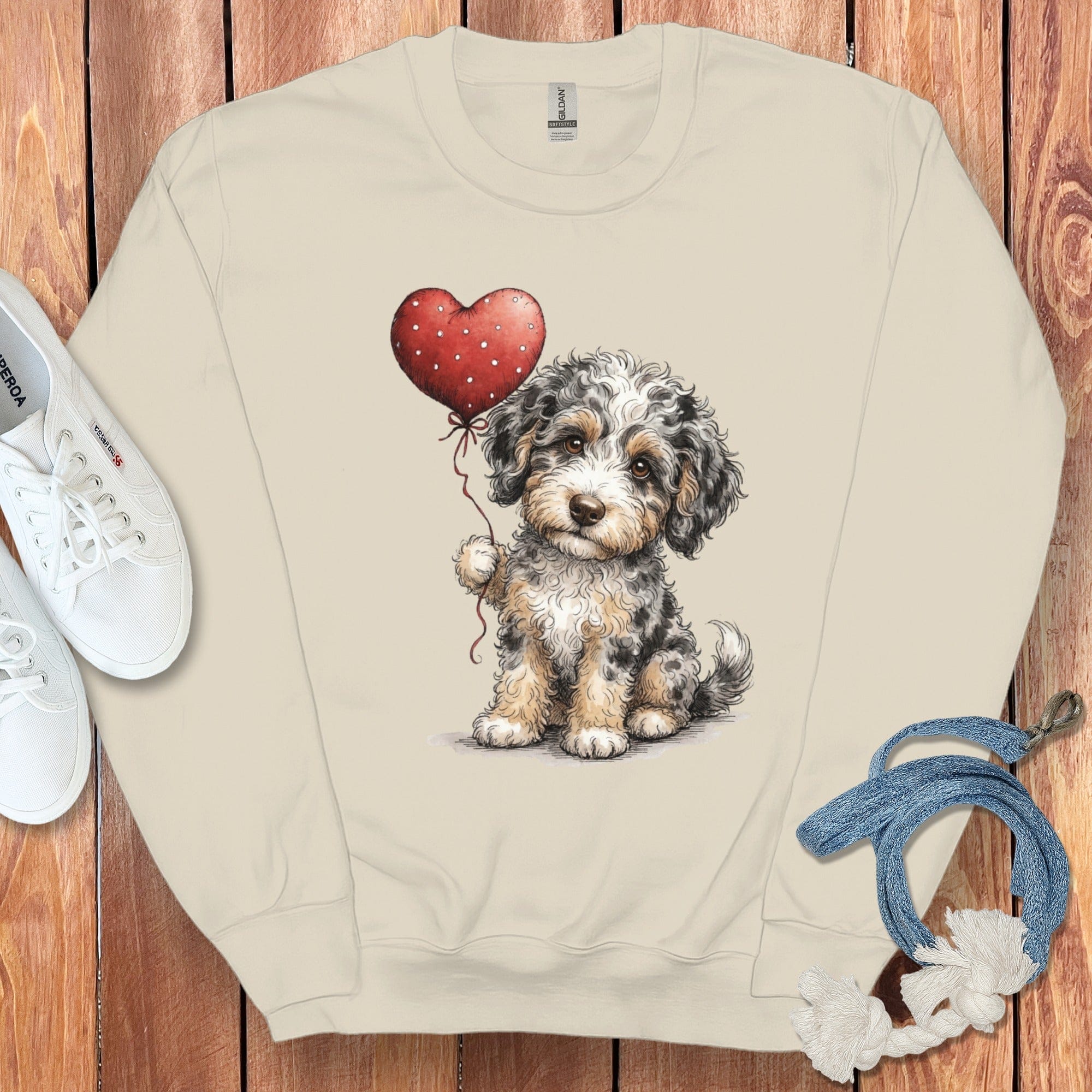 Aussiedoodle Heart Sweatshirt in Sand / S by Puppy Jo