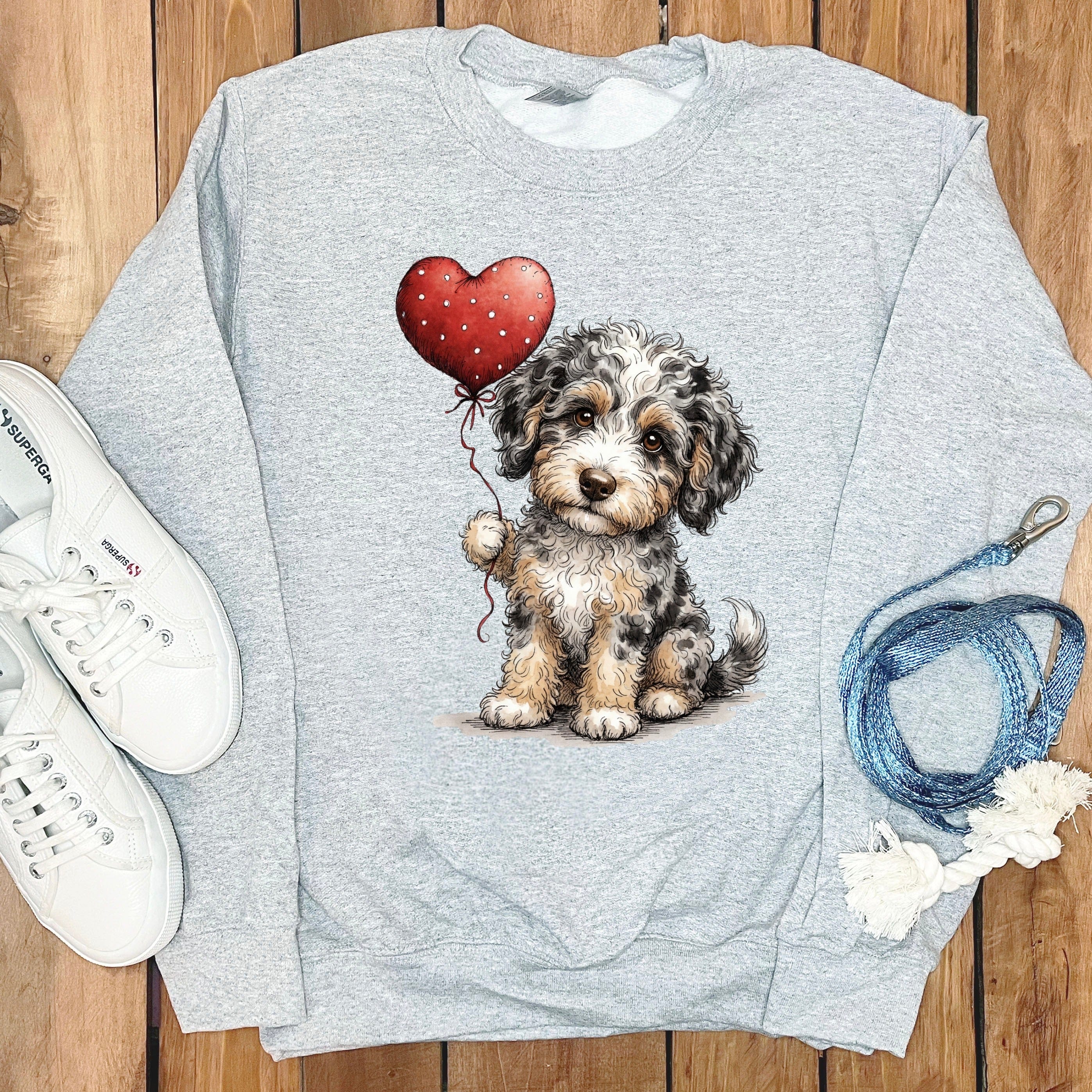 Aussiedoodle Heart Sweatshirt in Sport Grey / S by Puppy Jo