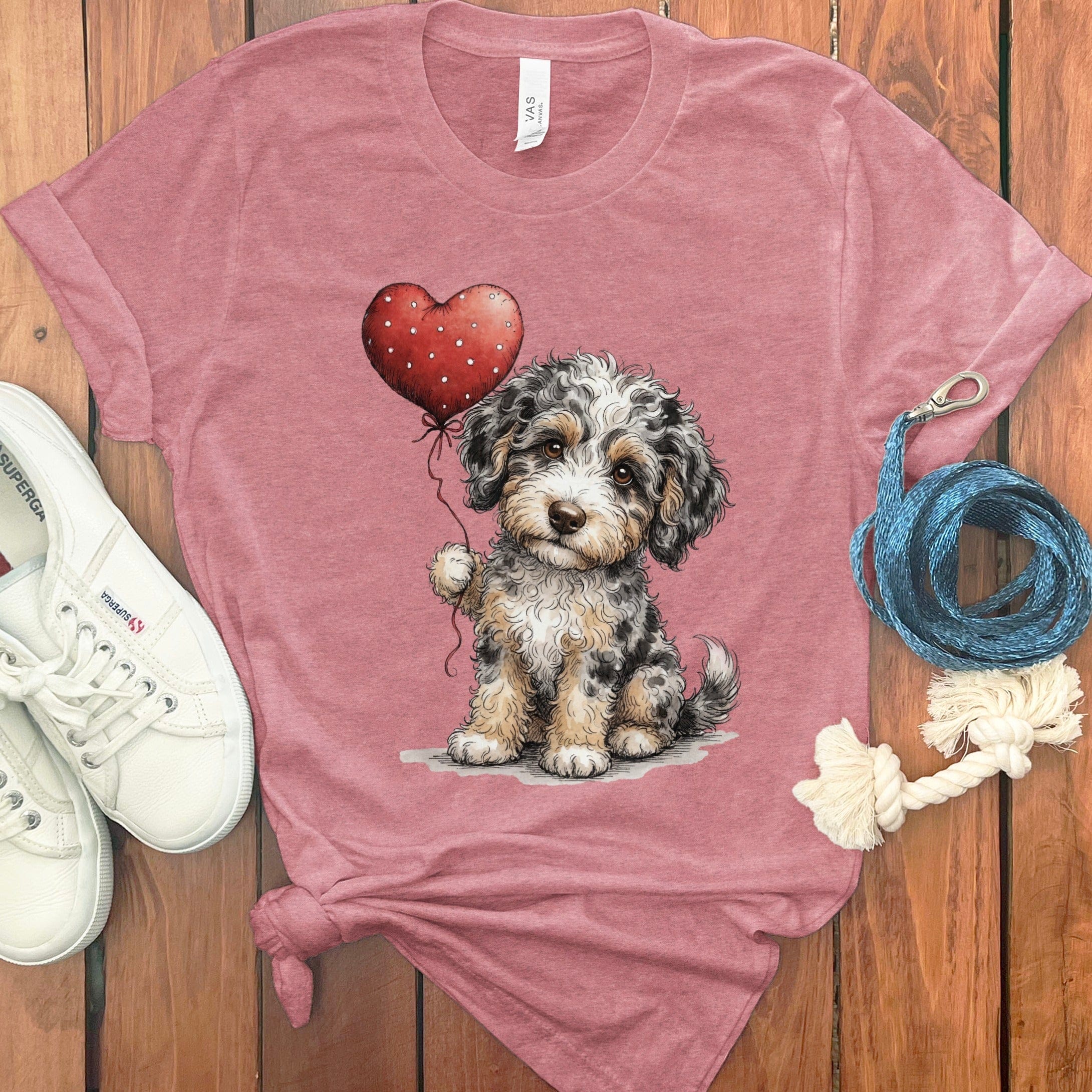 Aussiedoodle Heart T-Shirt in Heather Mauve / S by Puppy Jo
