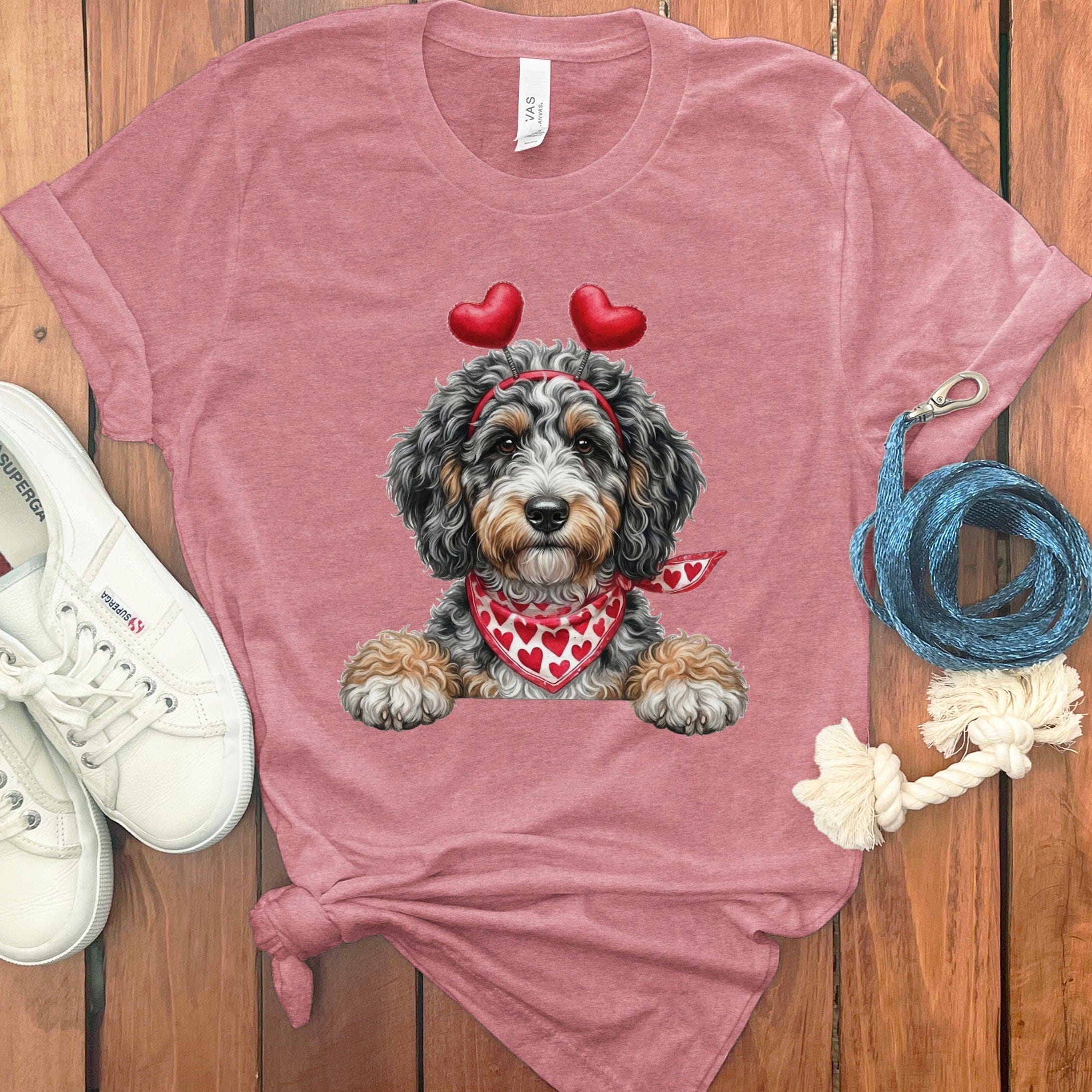 Aussiedoodle Heart T-Shirt in Heather Mauve / S by Puppy Jo