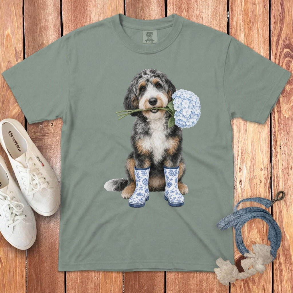 Aussiedoodle Hydrangea Signature T-Shirt in Bay / S / T-Shirts by Puppy Jo