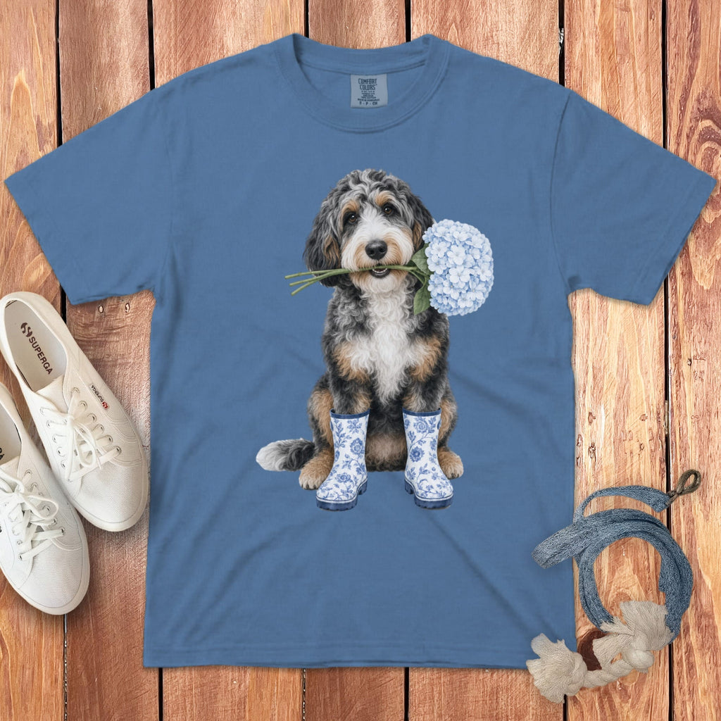 Aussiedoodle Hydrangea Signature T-Shirt in Blue Jean / S / T-Shirts by Puppy Jo
