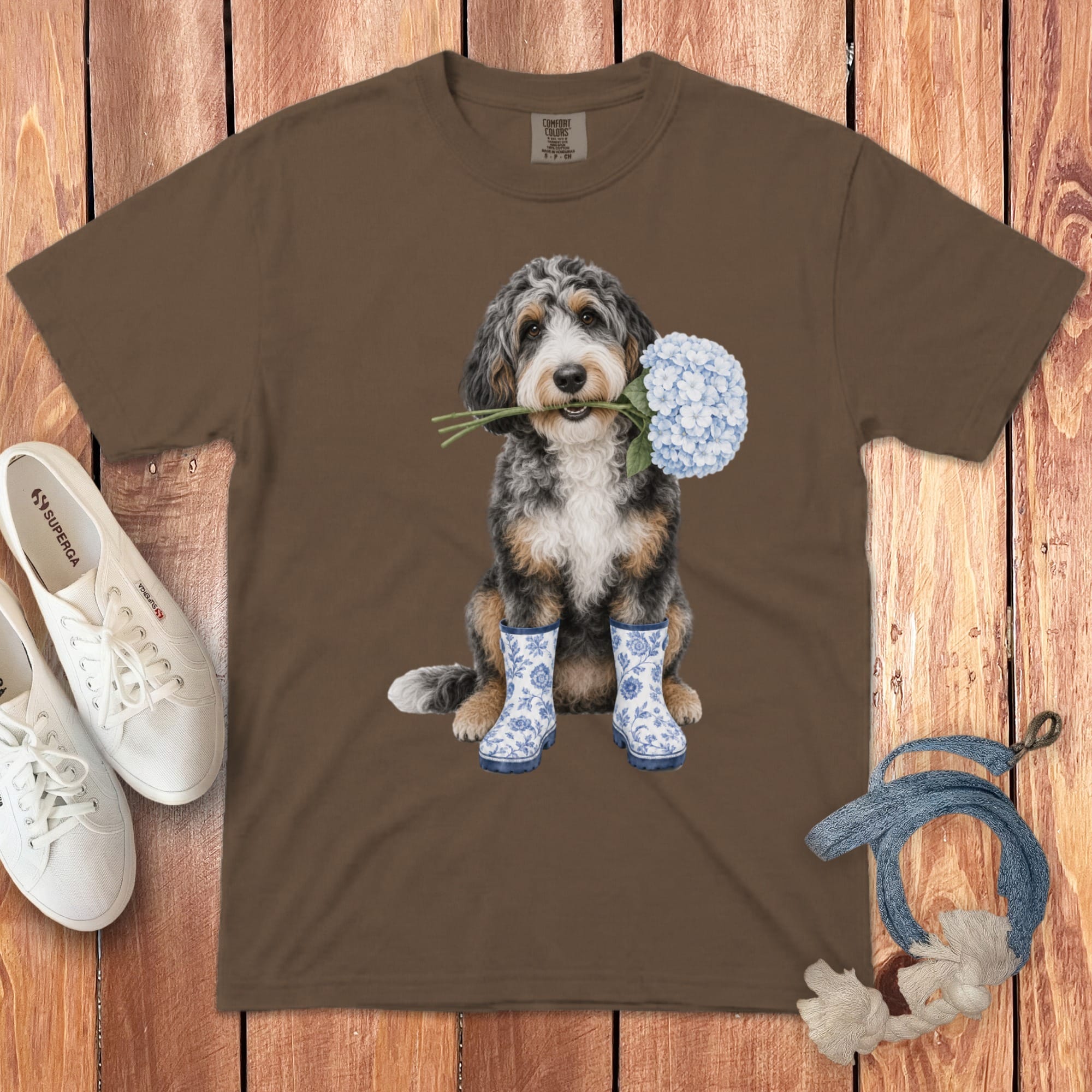 Aussiedoodle Hydrangea Signature T-Shirt in Espresso / S / T-Shirts by Puppy Jo
