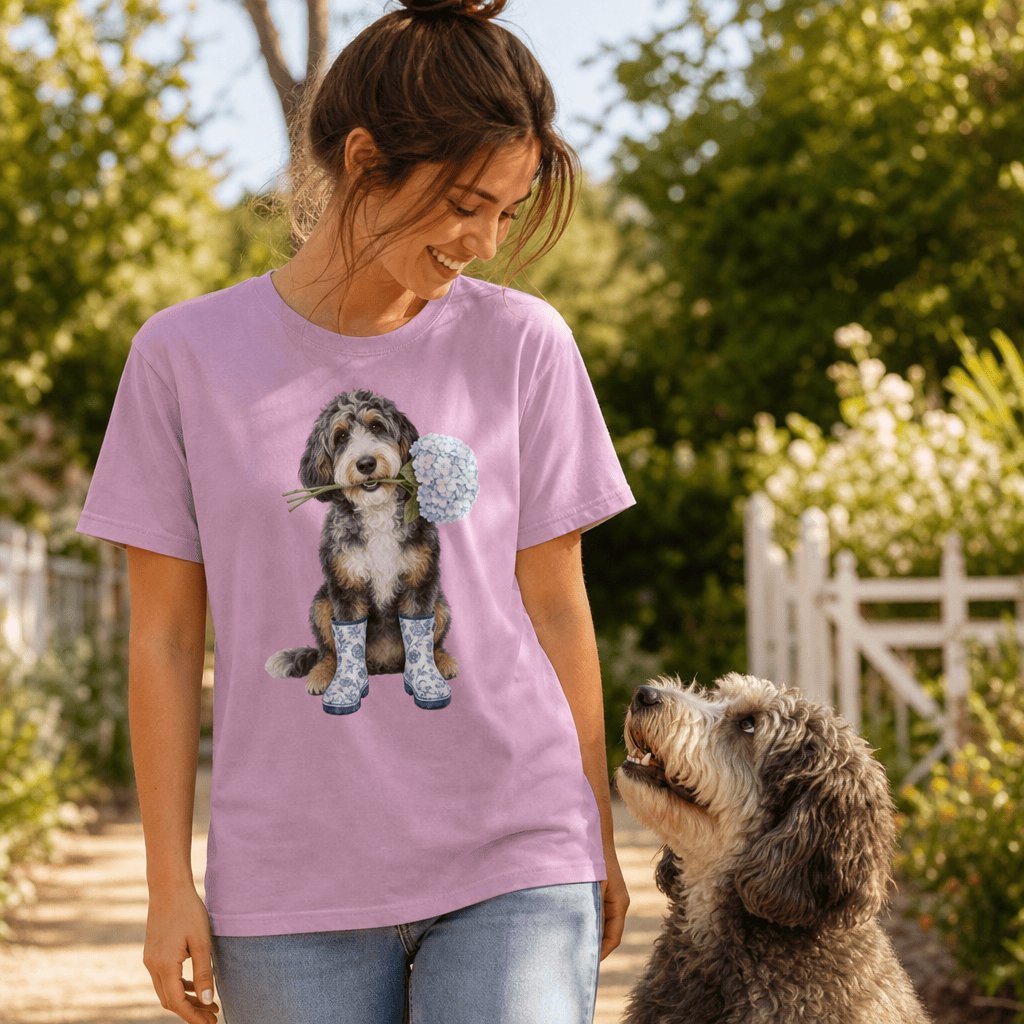 Aussiedoodle Hydrangea Signature T-Shirt in by Puppy Jo