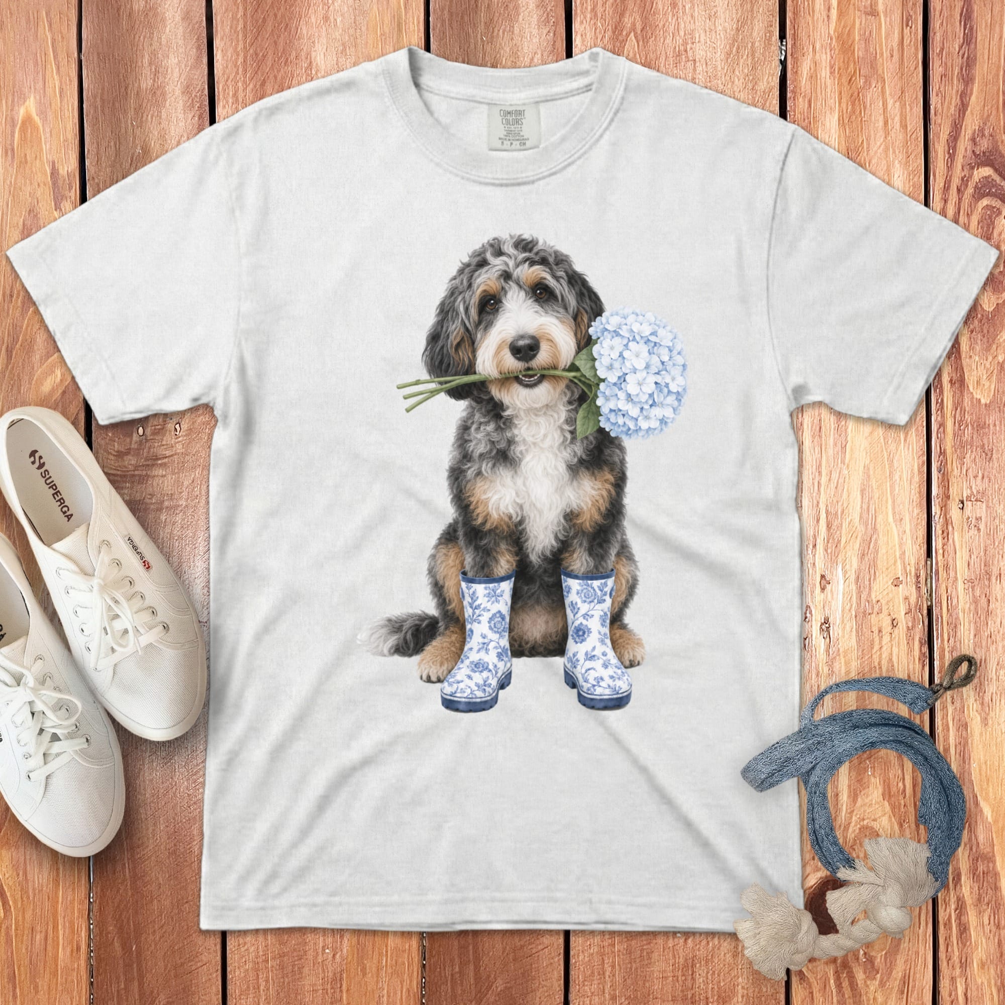 Aussiedoodle Hydrangea Signature T-Shirt in White / S / T-Shirts by Puppy Jo