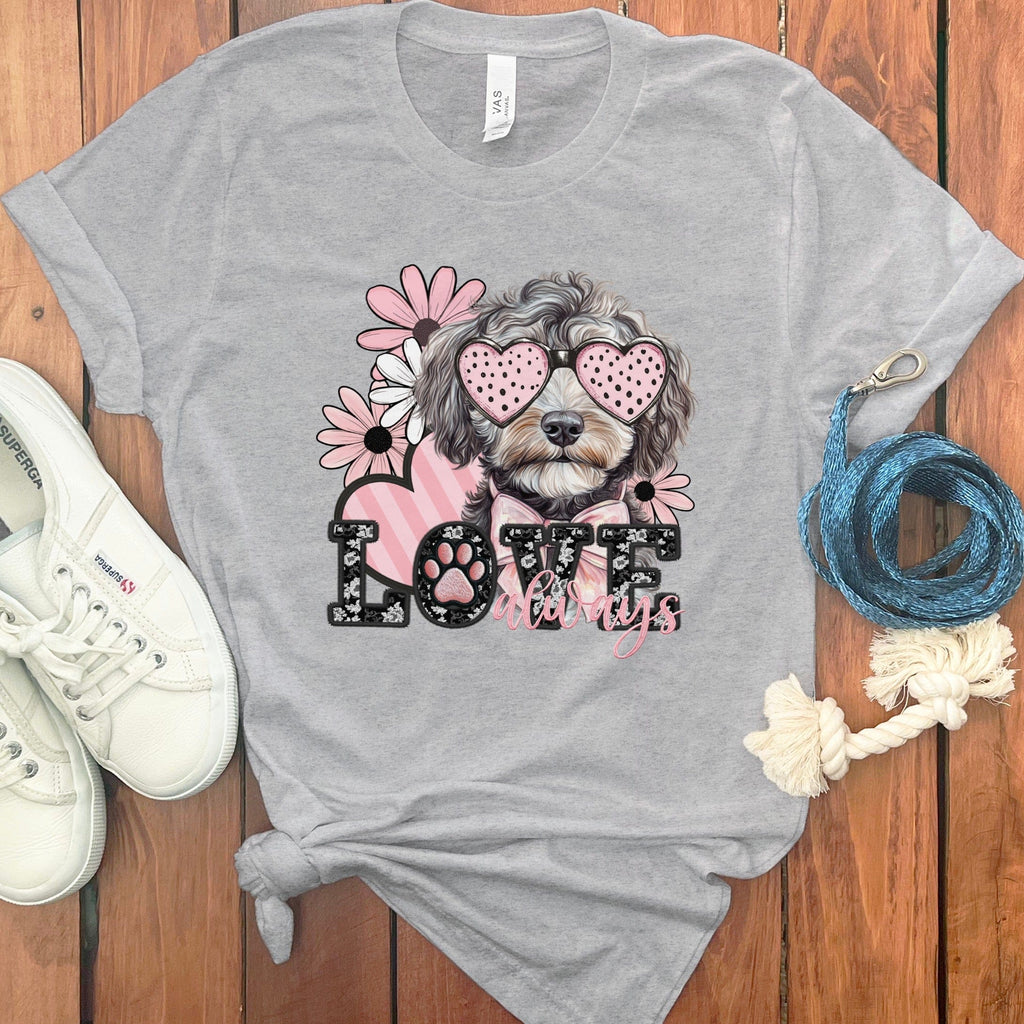 Aussiedoodle Love Floral T-Shirt in Athletic Heather / S by Puppy Jo