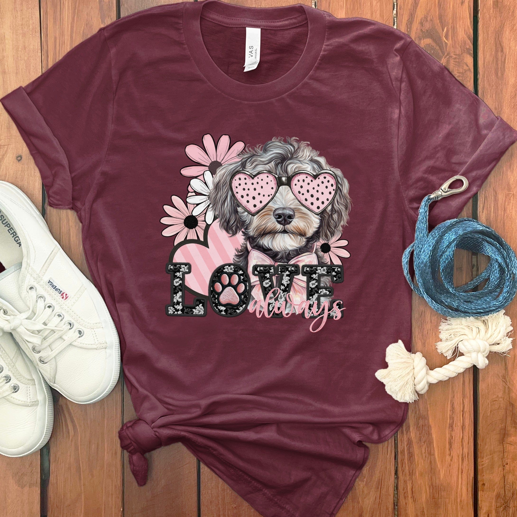 Aussiedoodle Love Floral T-Shirt in Maroon / S by Puppy Jo
