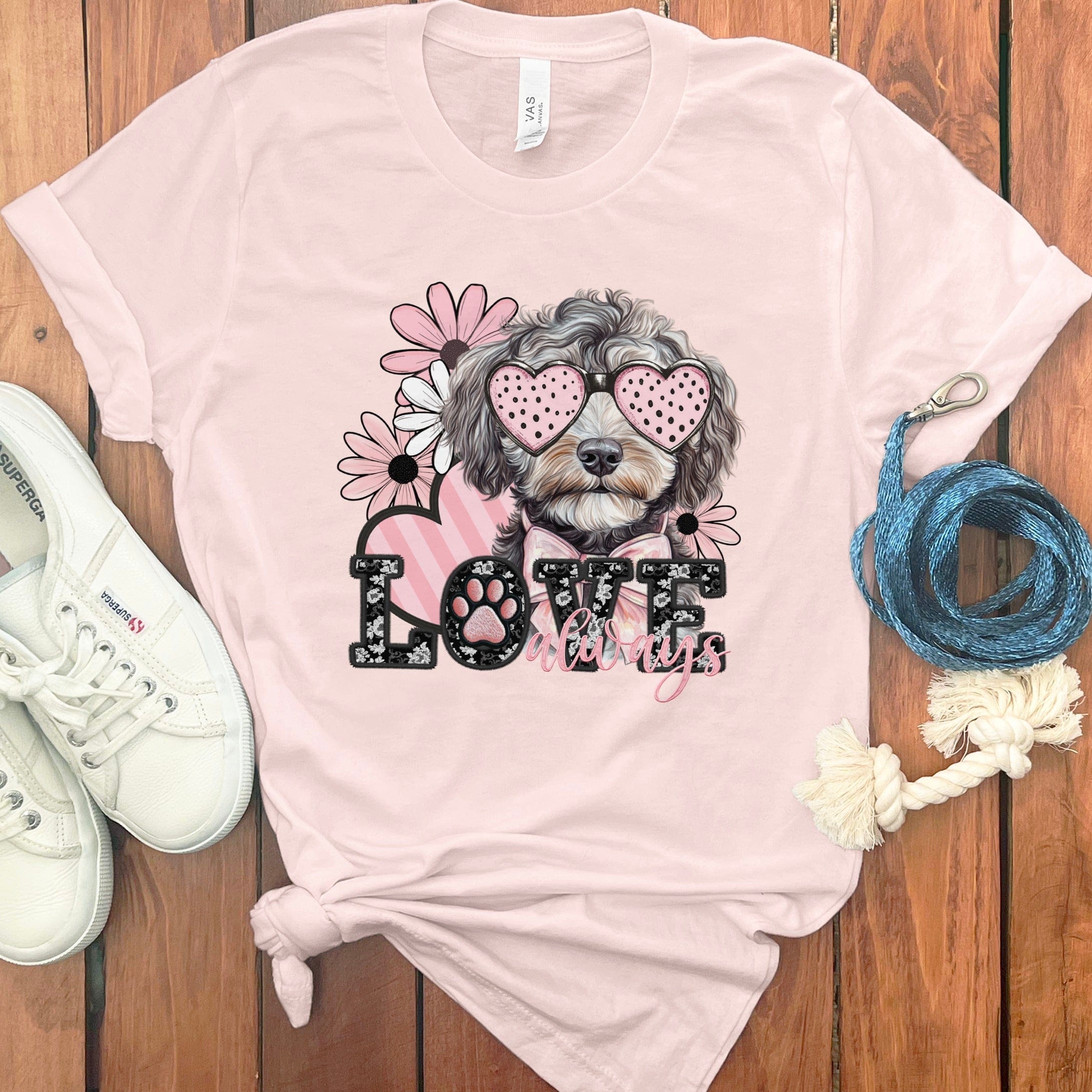 Aussiedoodle Love Floral T-Shirt in Soft Pink / S by Puppy Jo