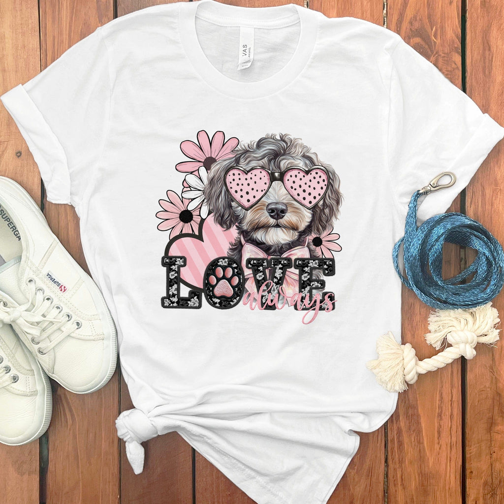 Aussiedoodle Love Floral T-Shirt in White / S by Puppy Jo