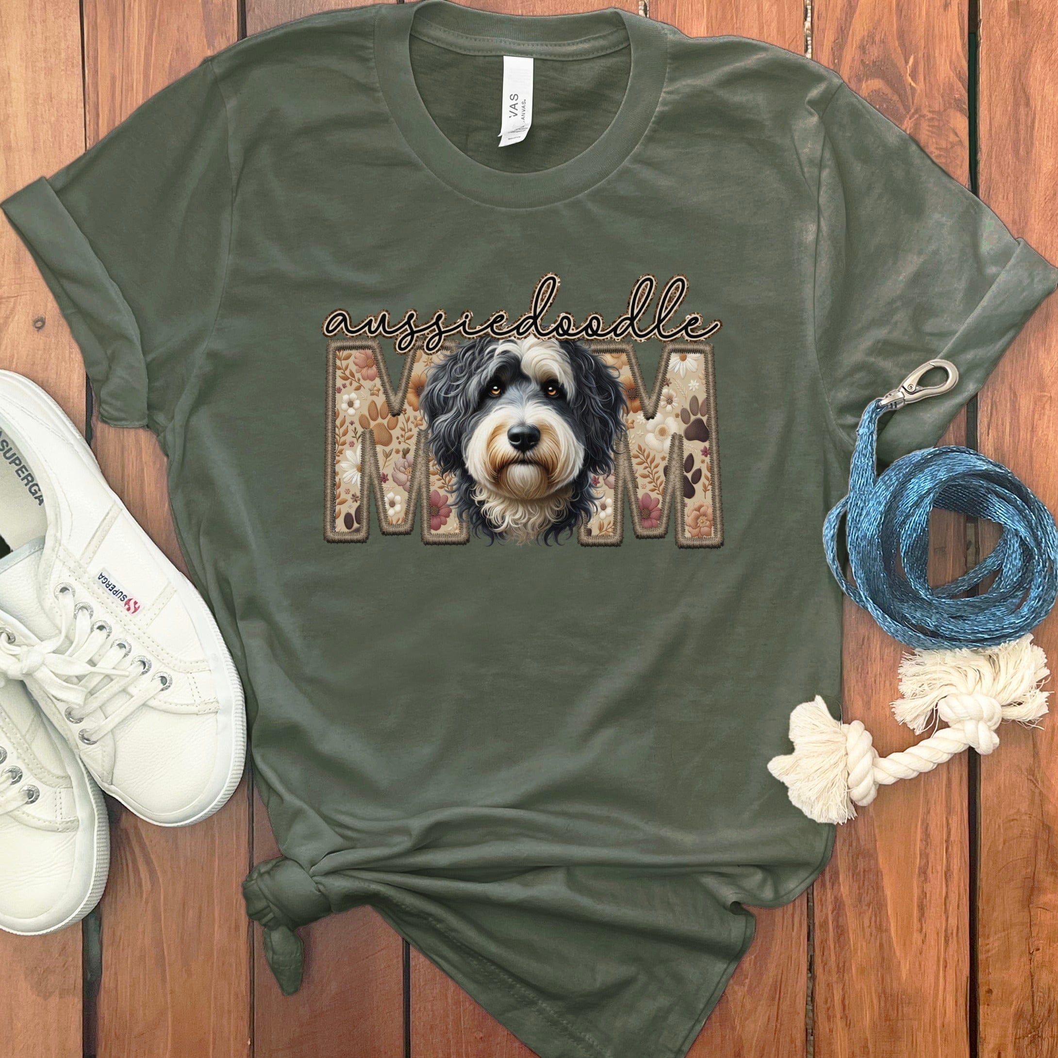 Aussiedoodle Mom T-Shirt in Military Green / S by Puppy Jo