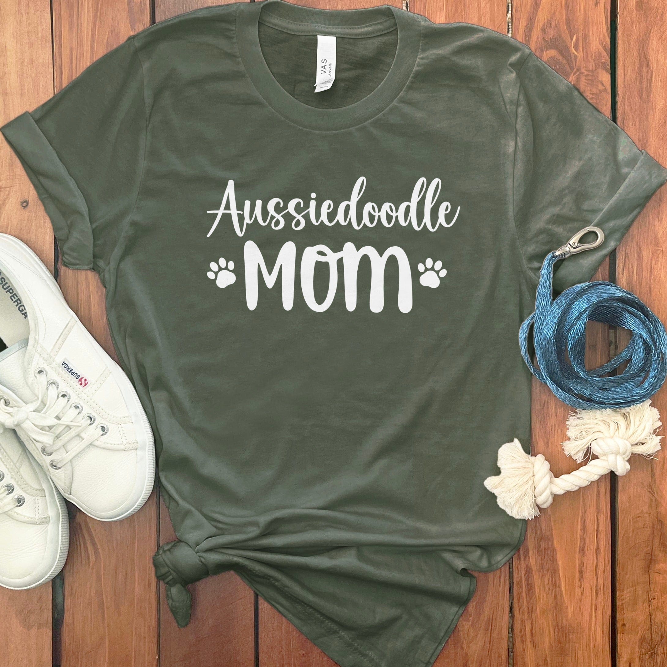 Aussiedoodle Mom Text T-Shirt in Military Green / S by Puppy Jo